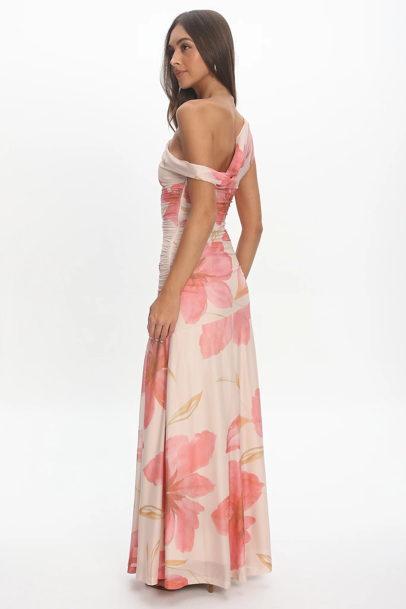 Lylah Asymmetric Neckline Mesh Maxi Dress Floral - Image 3