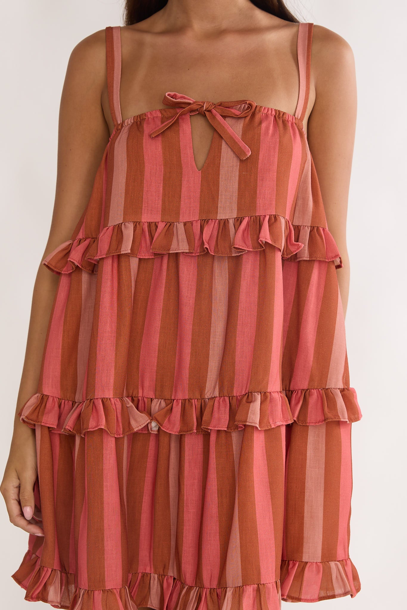 Lyndara Frill Trim Mini Dress Stripe Peach - Image 3