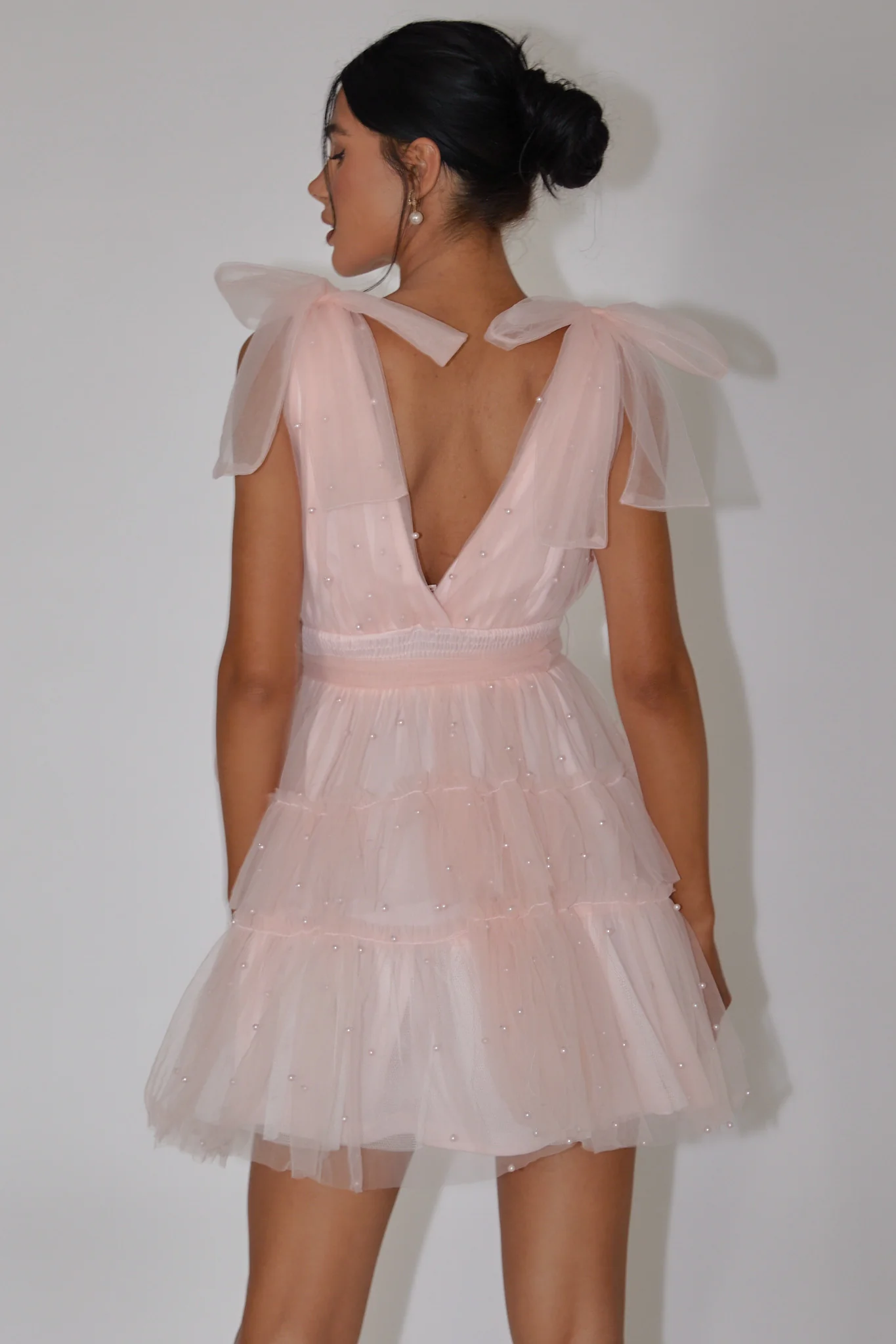 Lyra Pearl Embellished Tulle Mini Dress Pink - Image 2