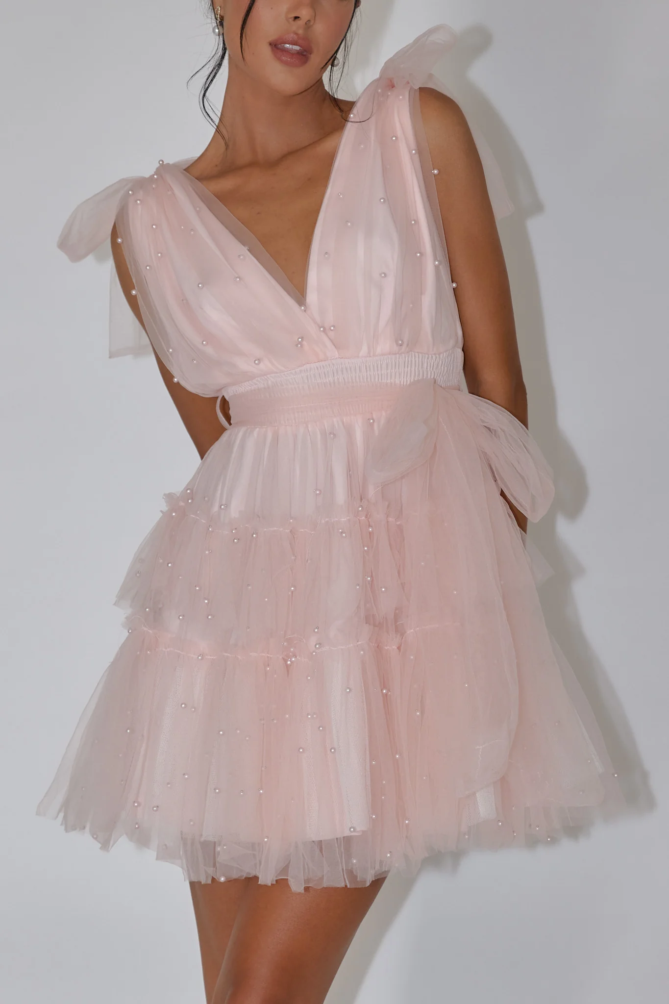 Lyra Pearl Embellished Tulle Mini Dress Pink - Image 4
