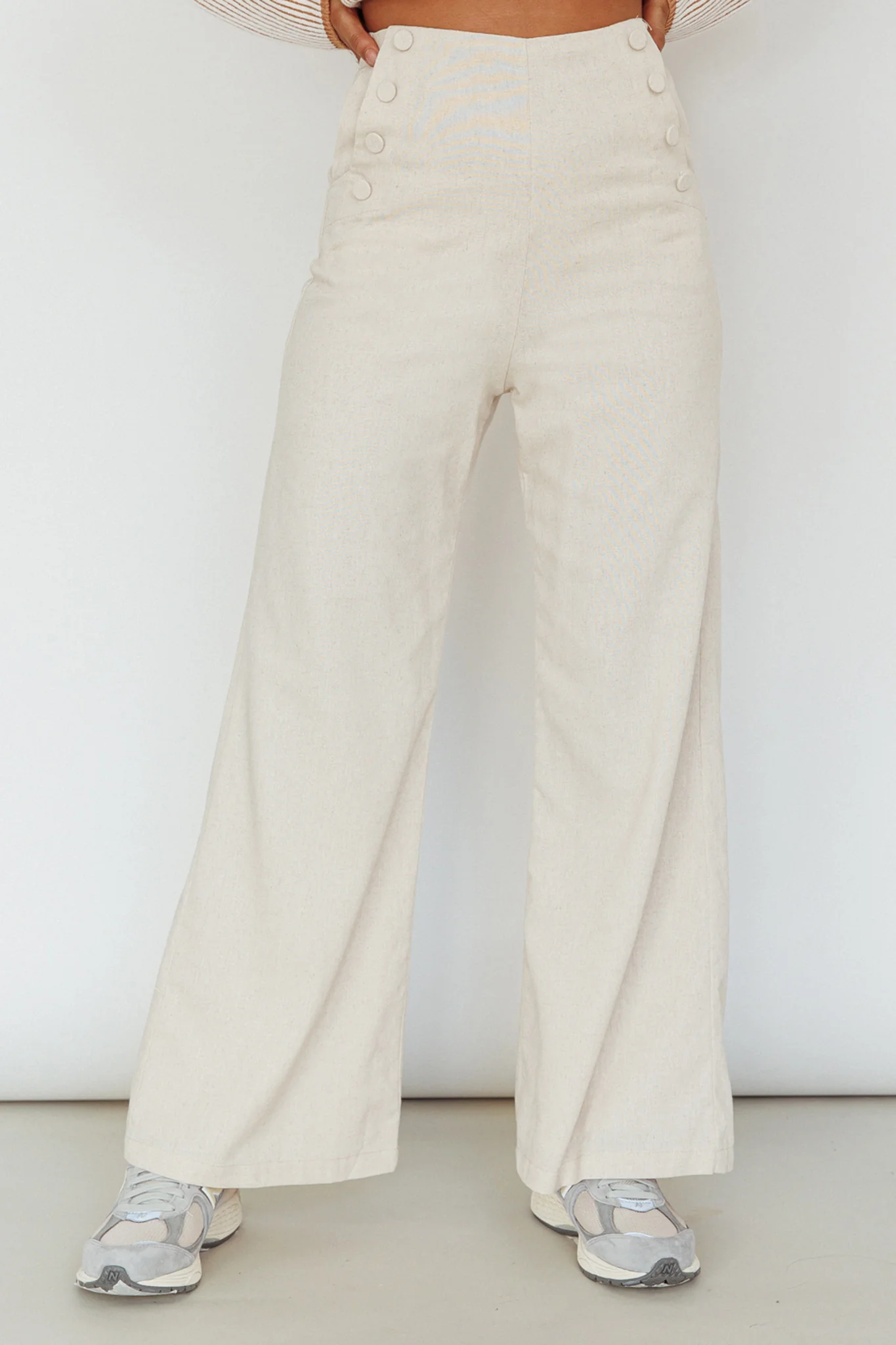 Lyris Button Detail Wide Leg Pants Natural - Image 4