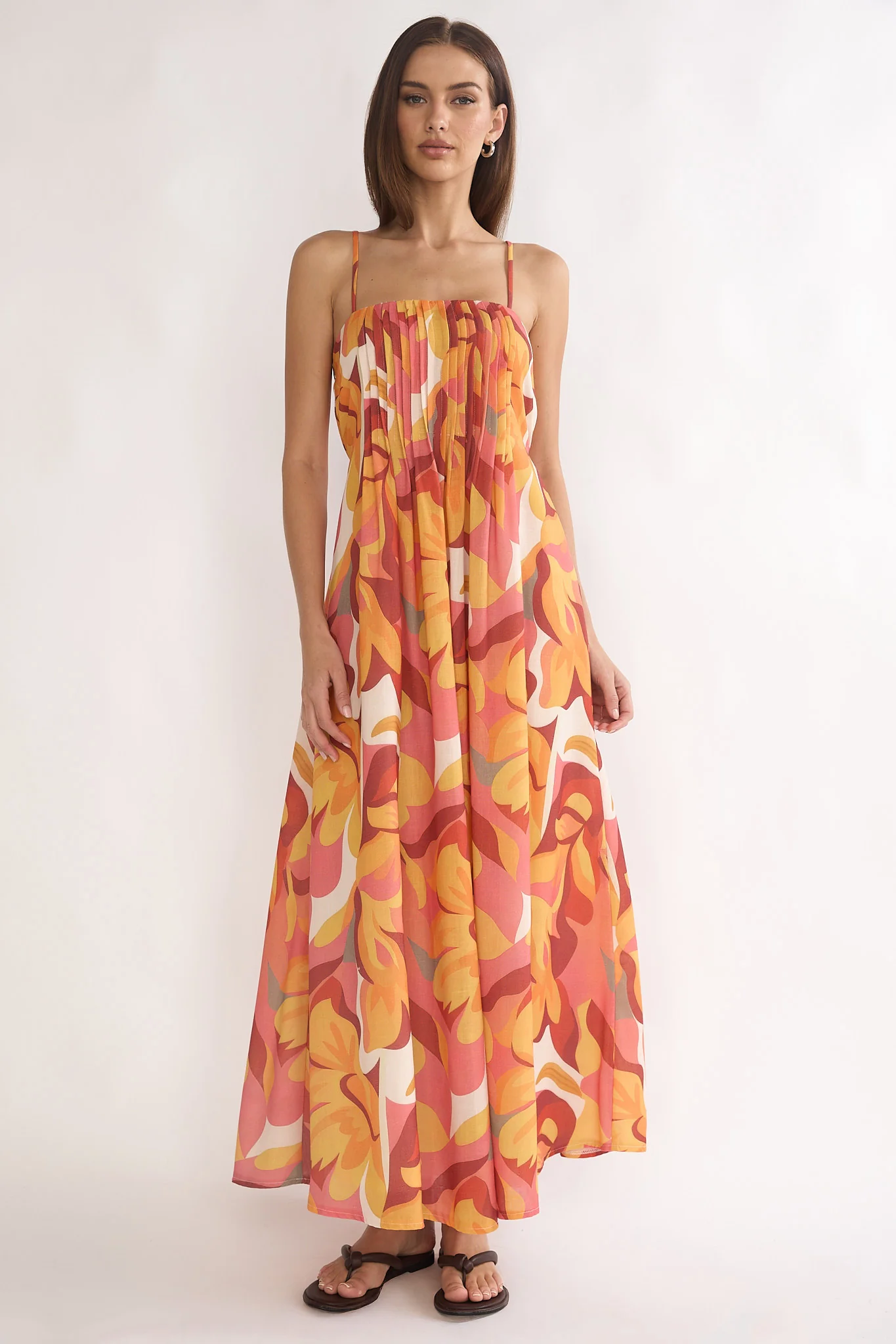 Lysette Pintuck Pleat Maxi Dress Print Orange - Image 5