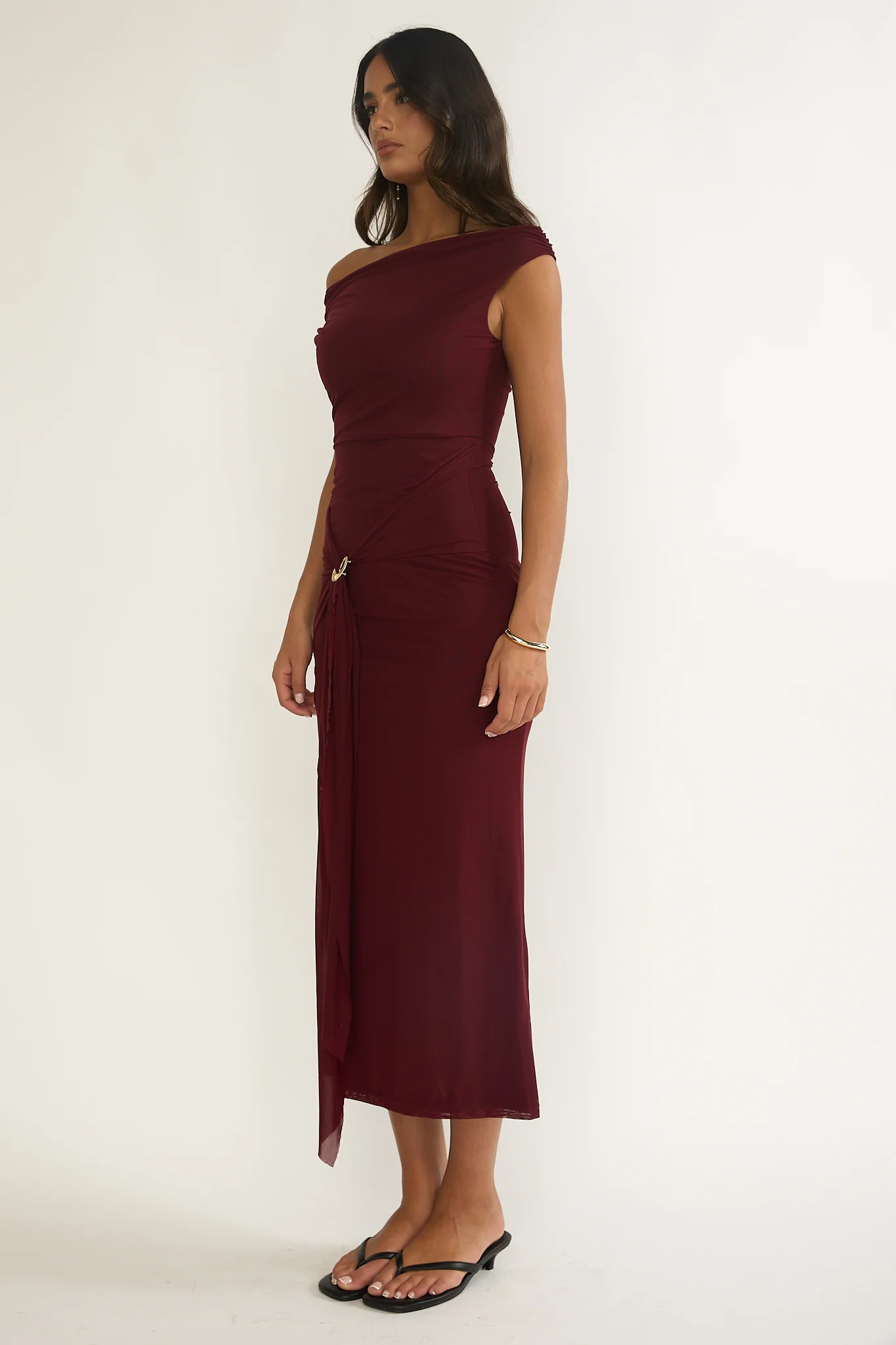 Lyssia Off-Shoulder Waist Sash Maxi Dress Cherry - Image 6
