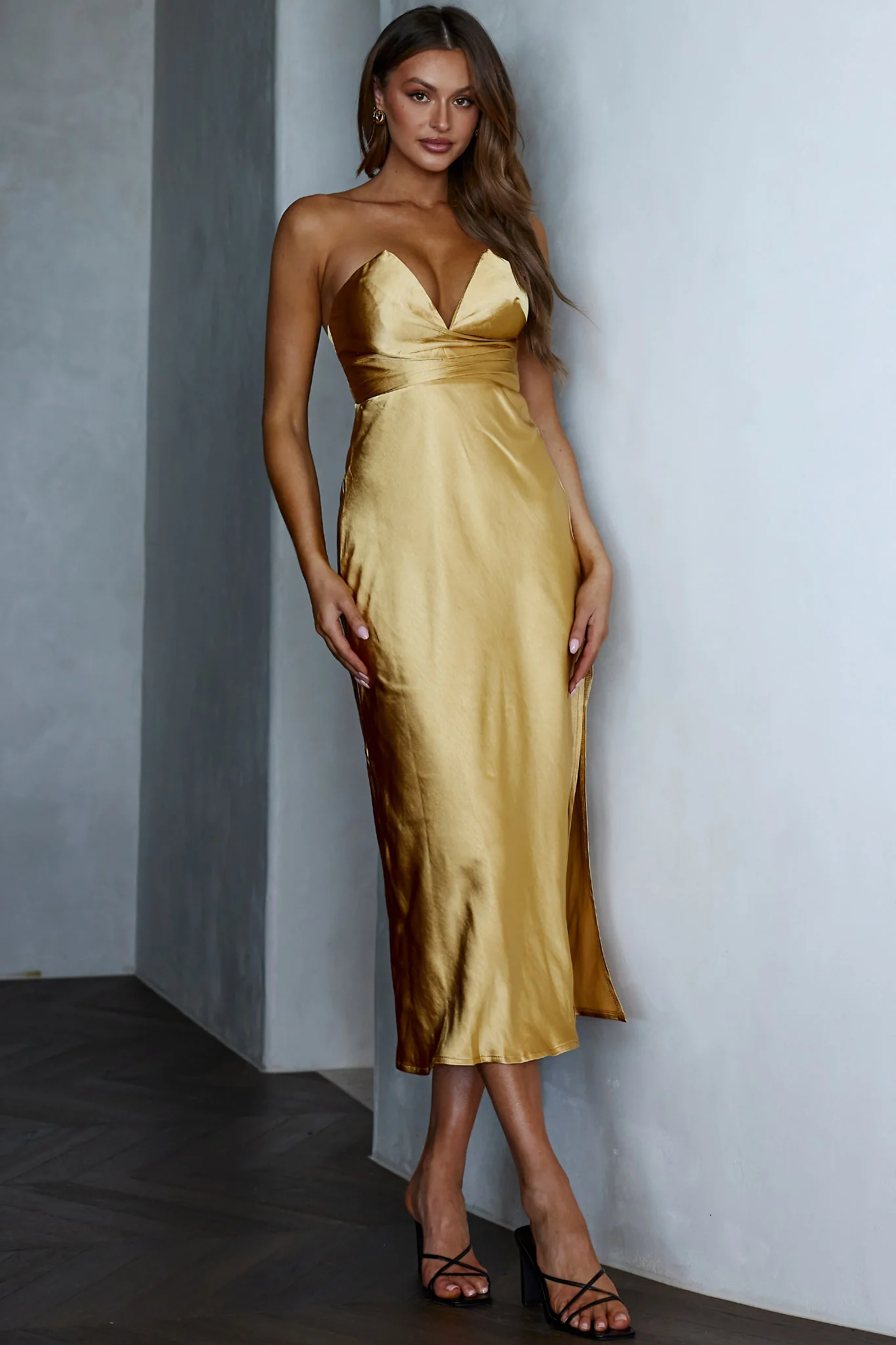 Ma Jolie Strapless Midi Dress Gold - Image 7