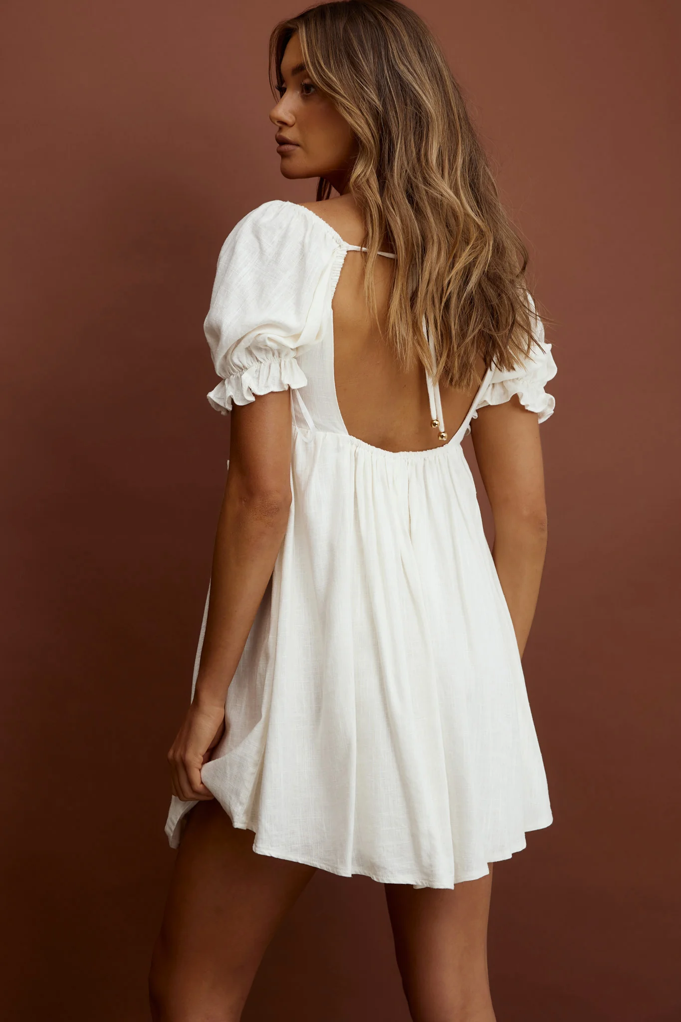 Macedonia Puff Sleeve Babydoll Dress Cream - Image 2