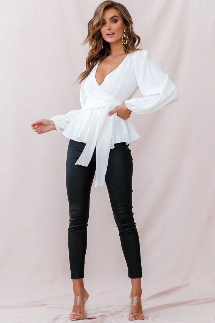 Macy Fit & Flare Wrap Top White - Image 2