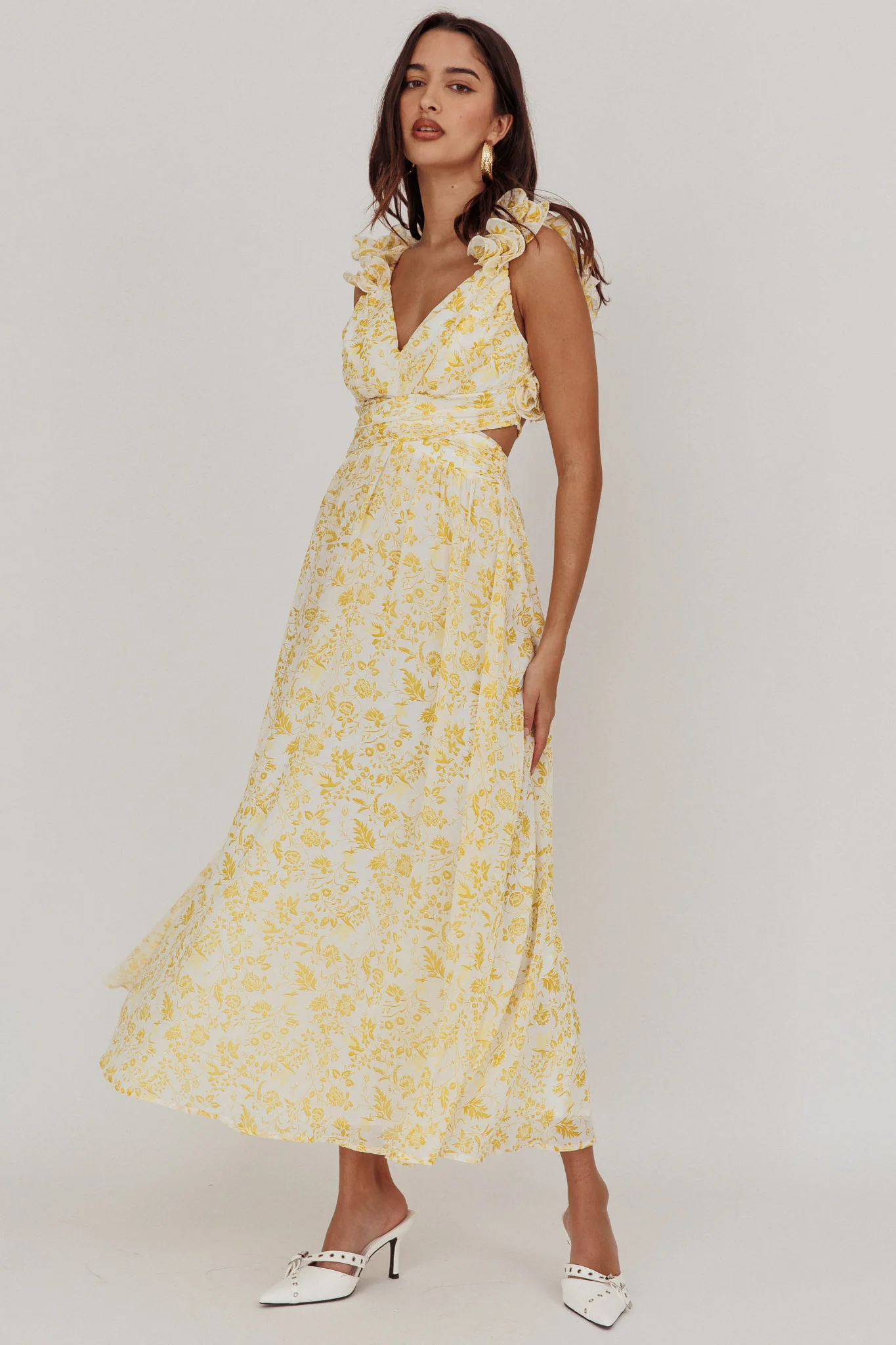 Madara Lace-Up Back Maxi Dress Floral Yellow - Image 5