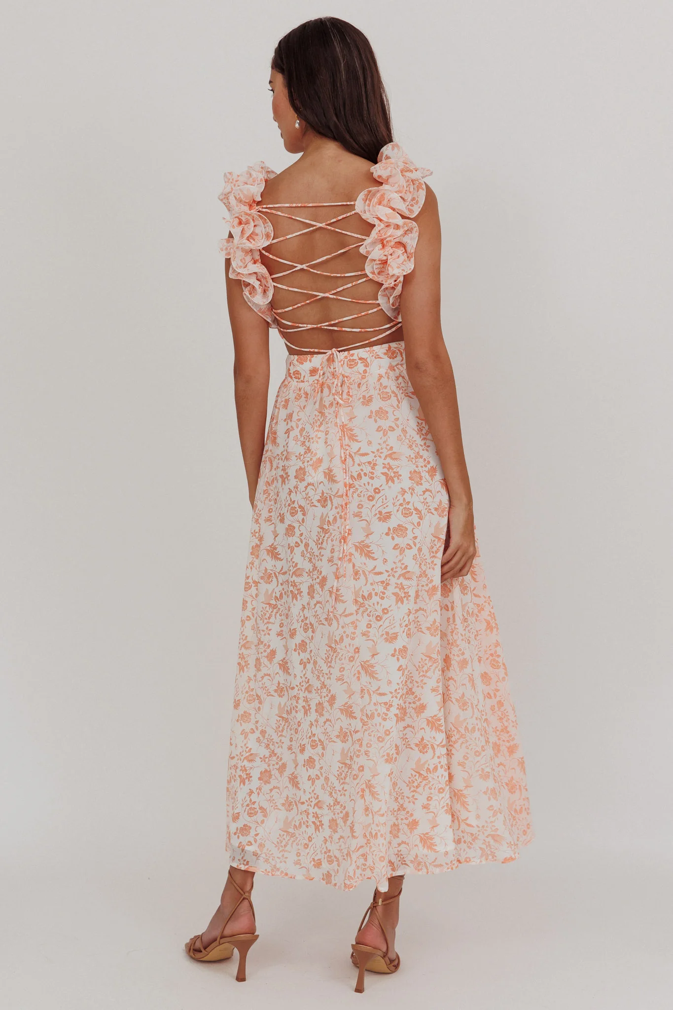 Madara Lace-Up Back Maxi Dress Flowers Orange - Image 2