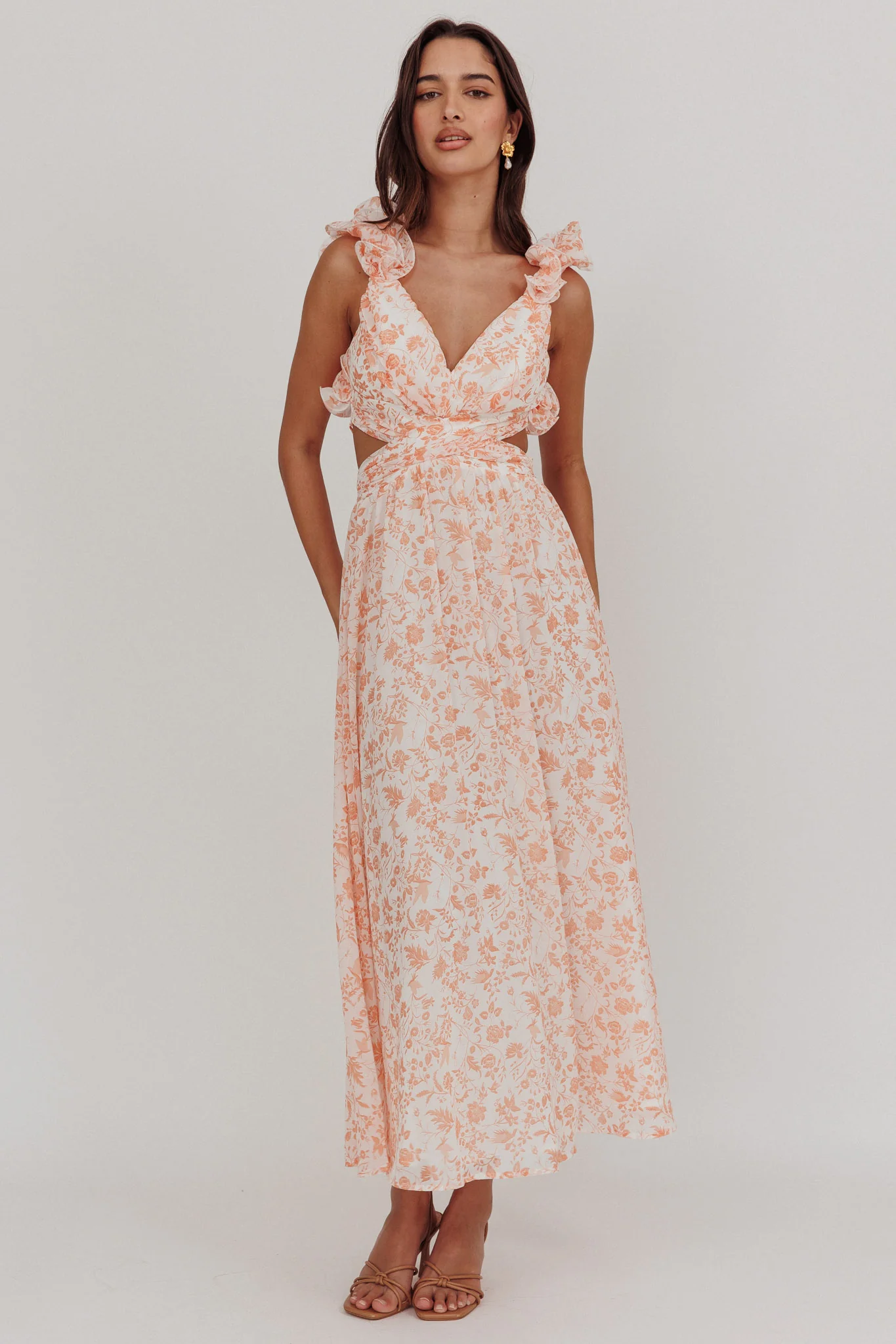Madara Lace-Up Back Maxi Dress Flowers Orange - Image 4