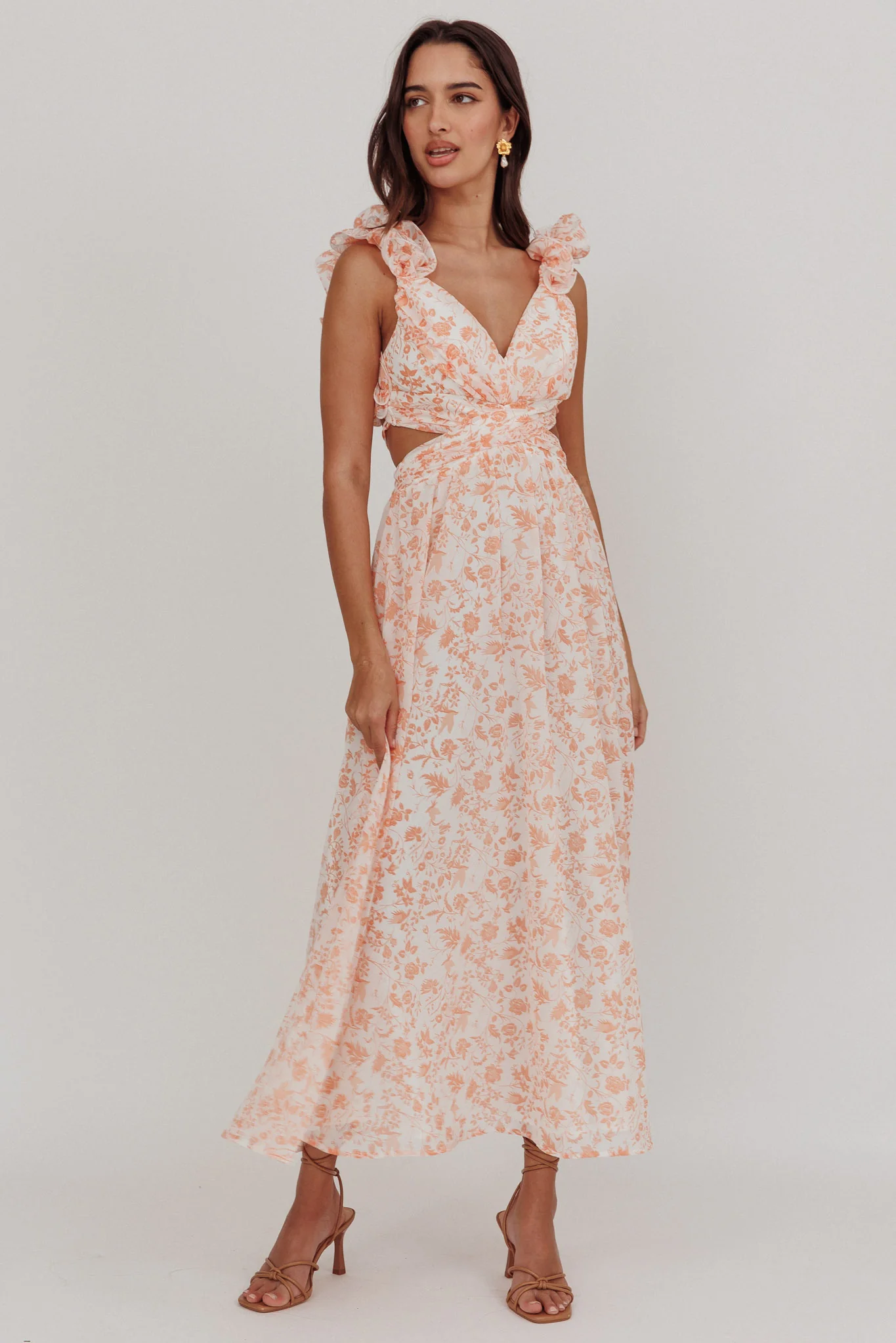 Madara Lace-Up Back Maxi Dress Flowers Orange - Image 5