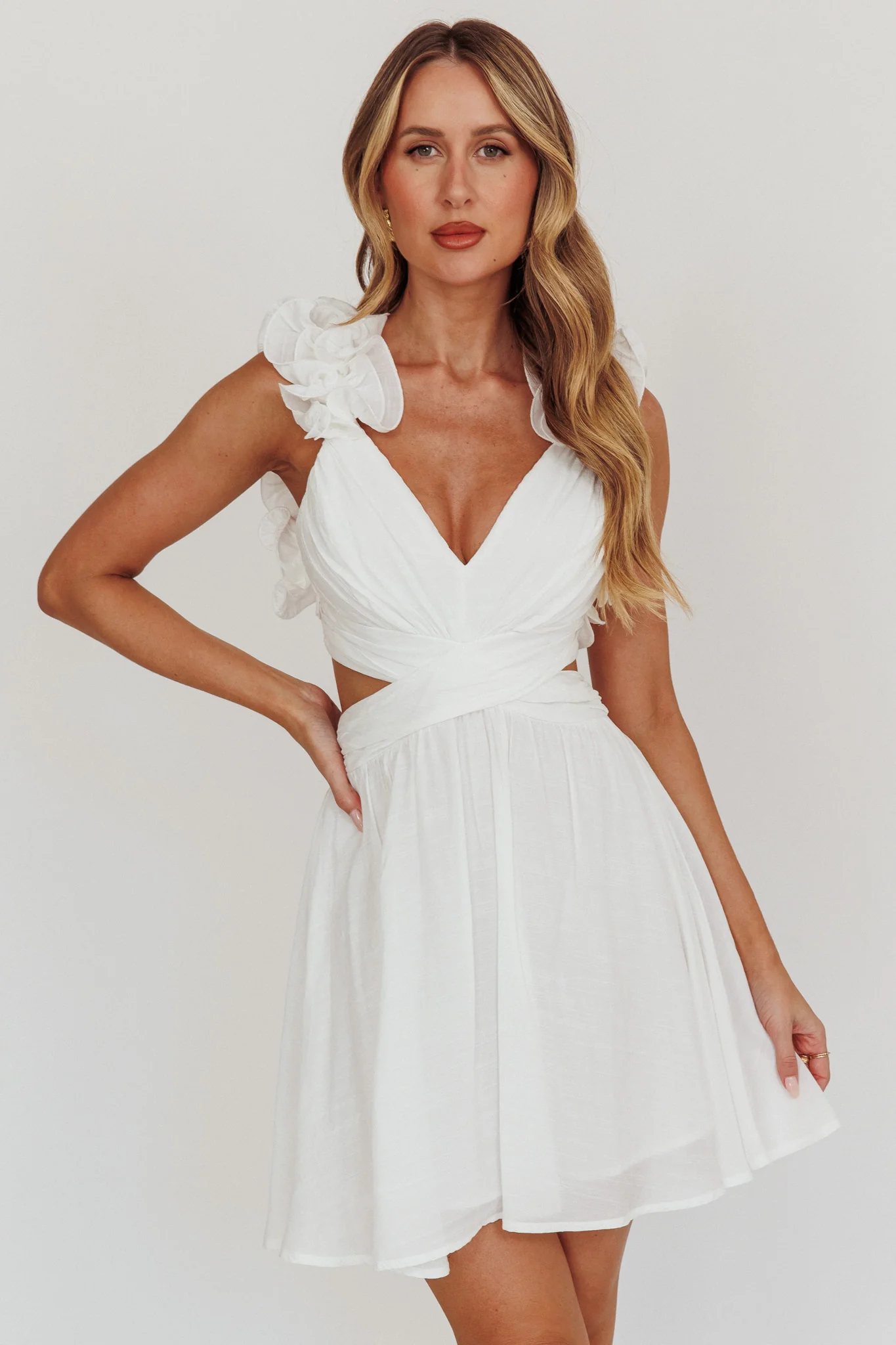 Madara Lace-Up Back Mini Dress White - Image 3