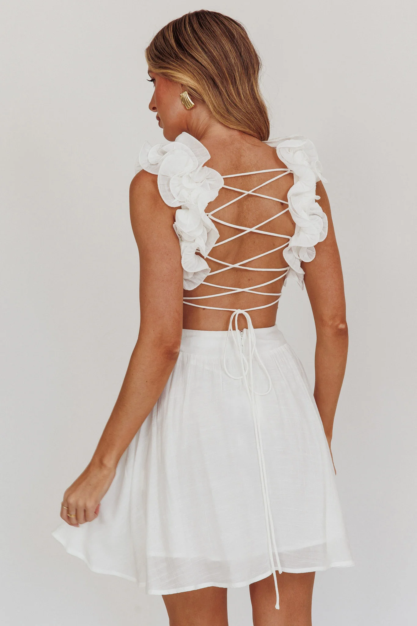 Madara Lace-Up Back Mini Dress White - Image 4