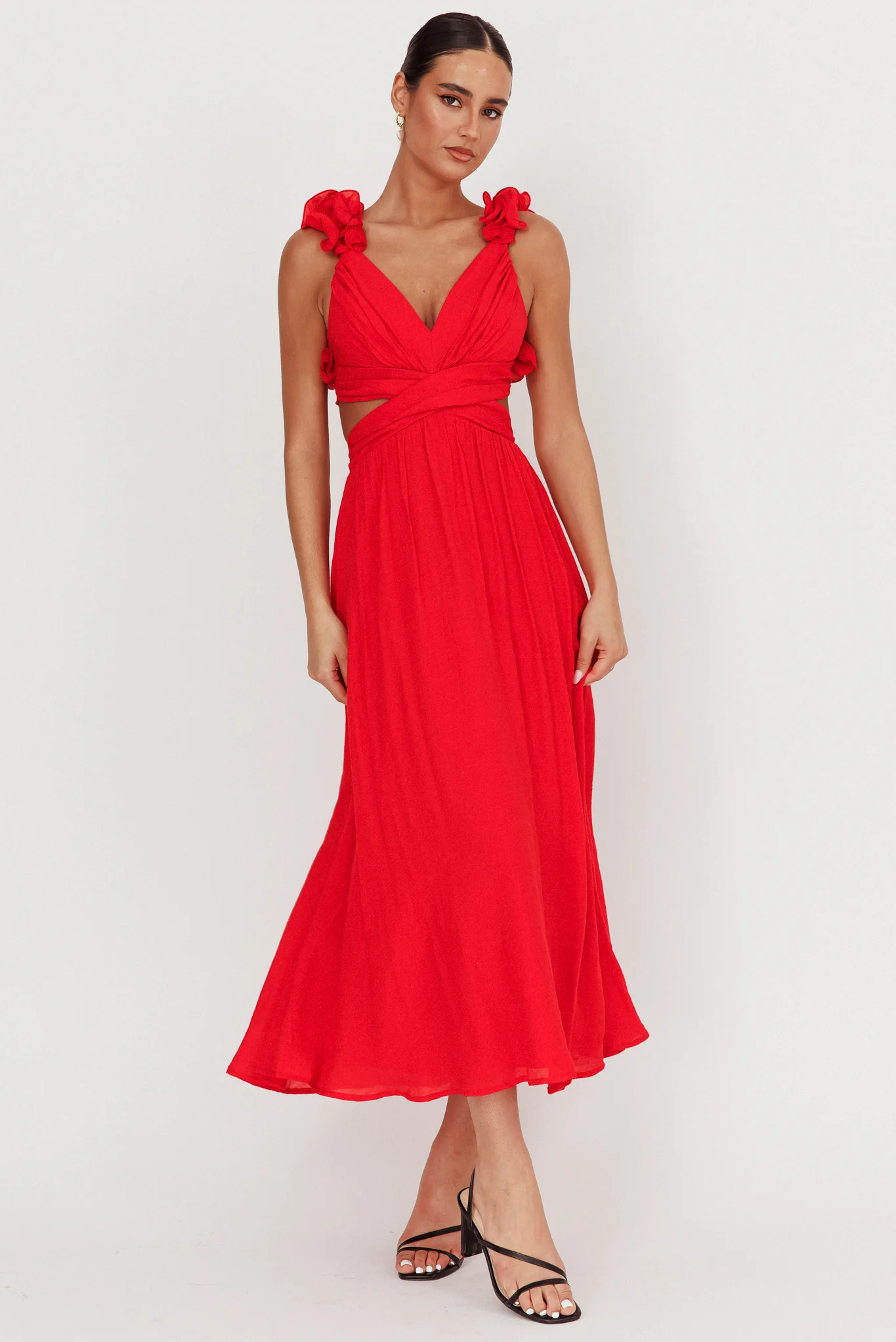 Madara Laced Back Ruffle Dress Red - Image 4