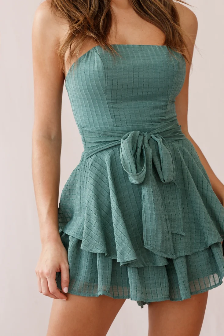 Maddox Fit & Flare Bandeau Romper Green - Image 4