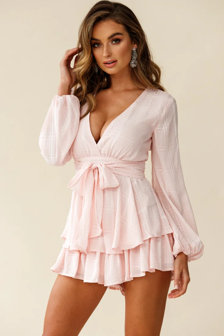 Maddox Fit & Flare Long Sleeve Romper Baby Pink - Image 2