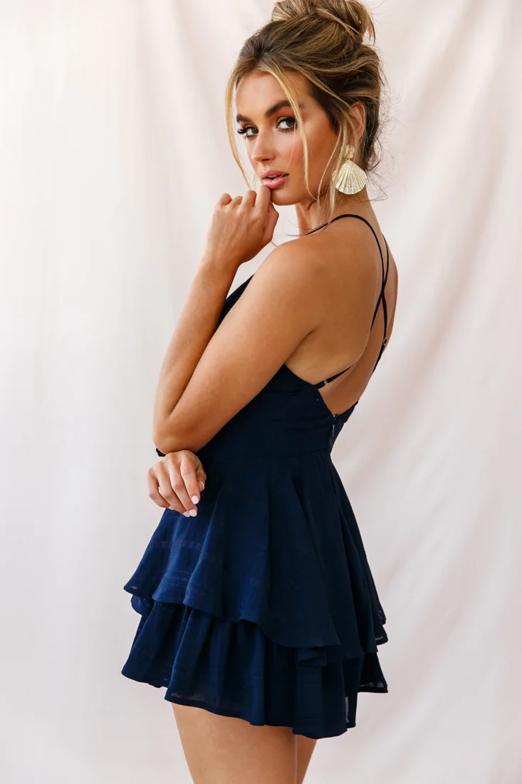 Maddox Fit & Flare Summer Romper Navy - Image 4