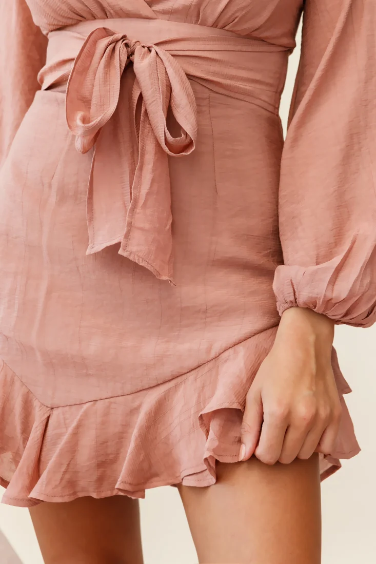 Maddox Long Sleeve Layered Ruffle Hem Dress Rose - Image 4