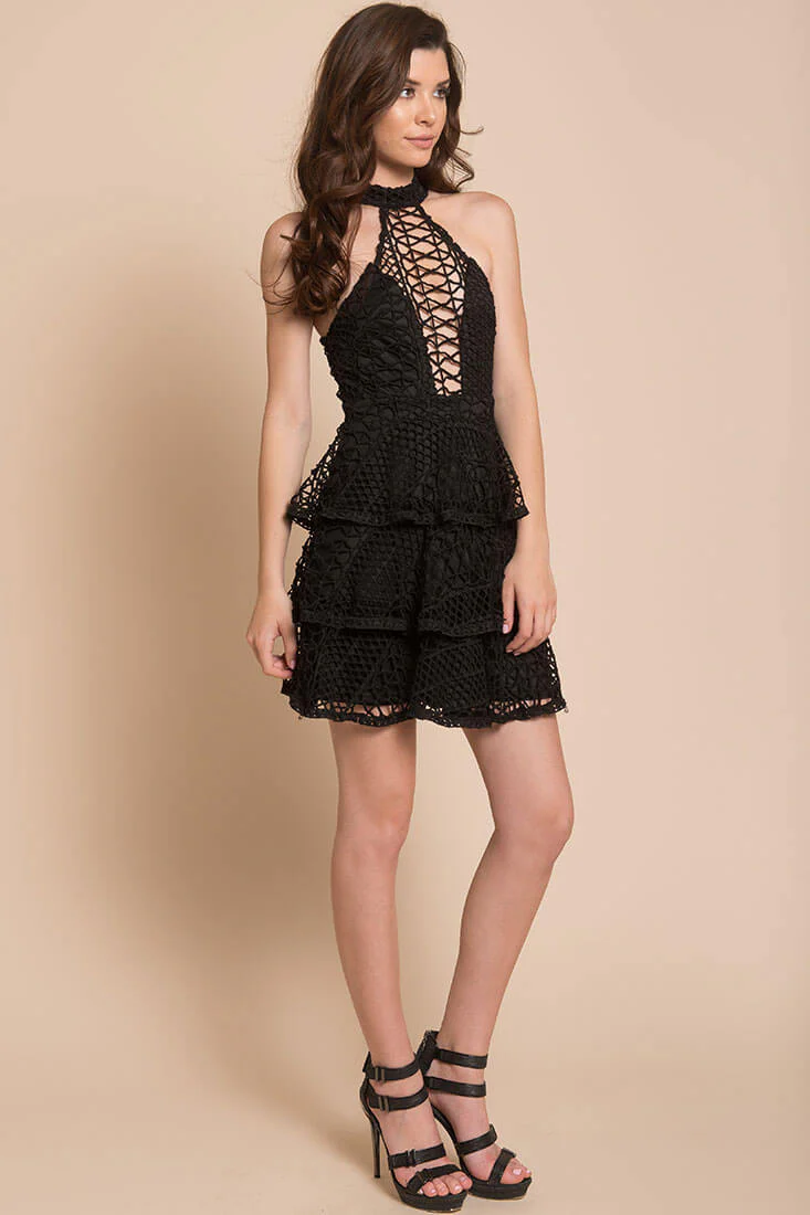 Madelyn Sexy Crochet Dress Black - Image 2