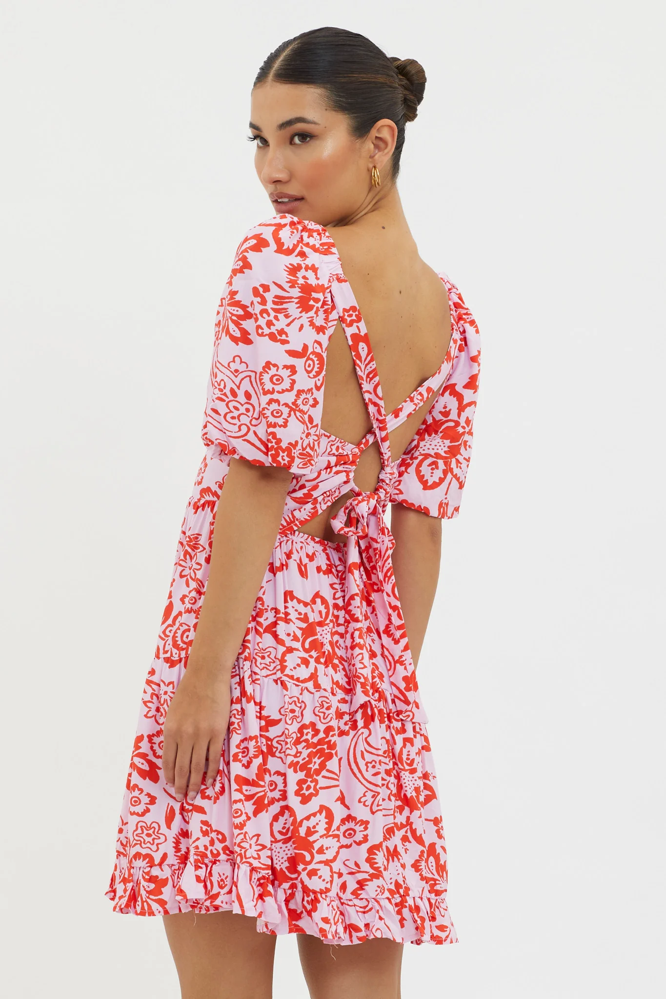 Madrid Summer Tied Back Mini Dress Print Lilac - Image 2