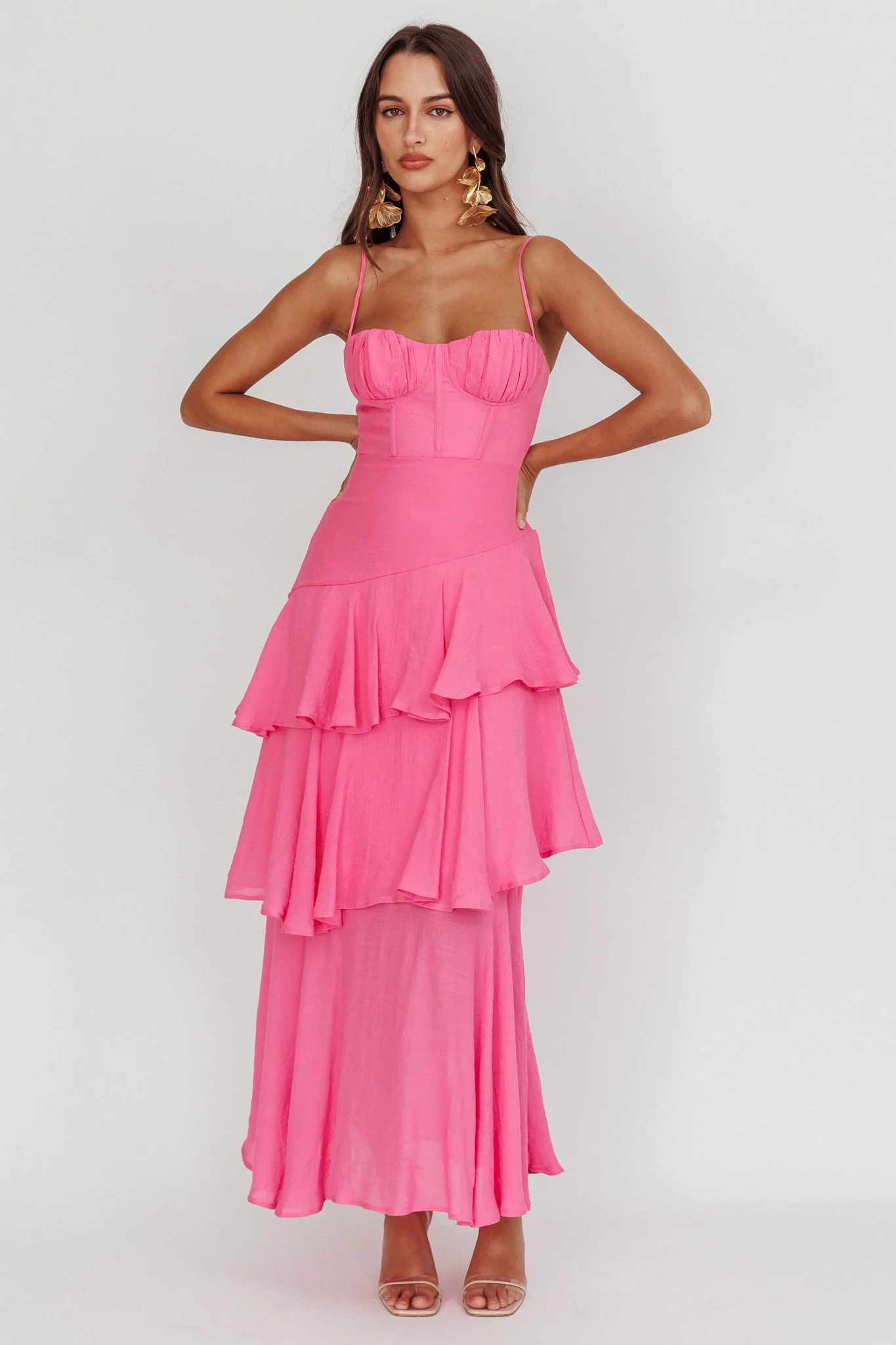 Madrid Summer Tiered Ruffle Maxi Dress Pink - Image 5