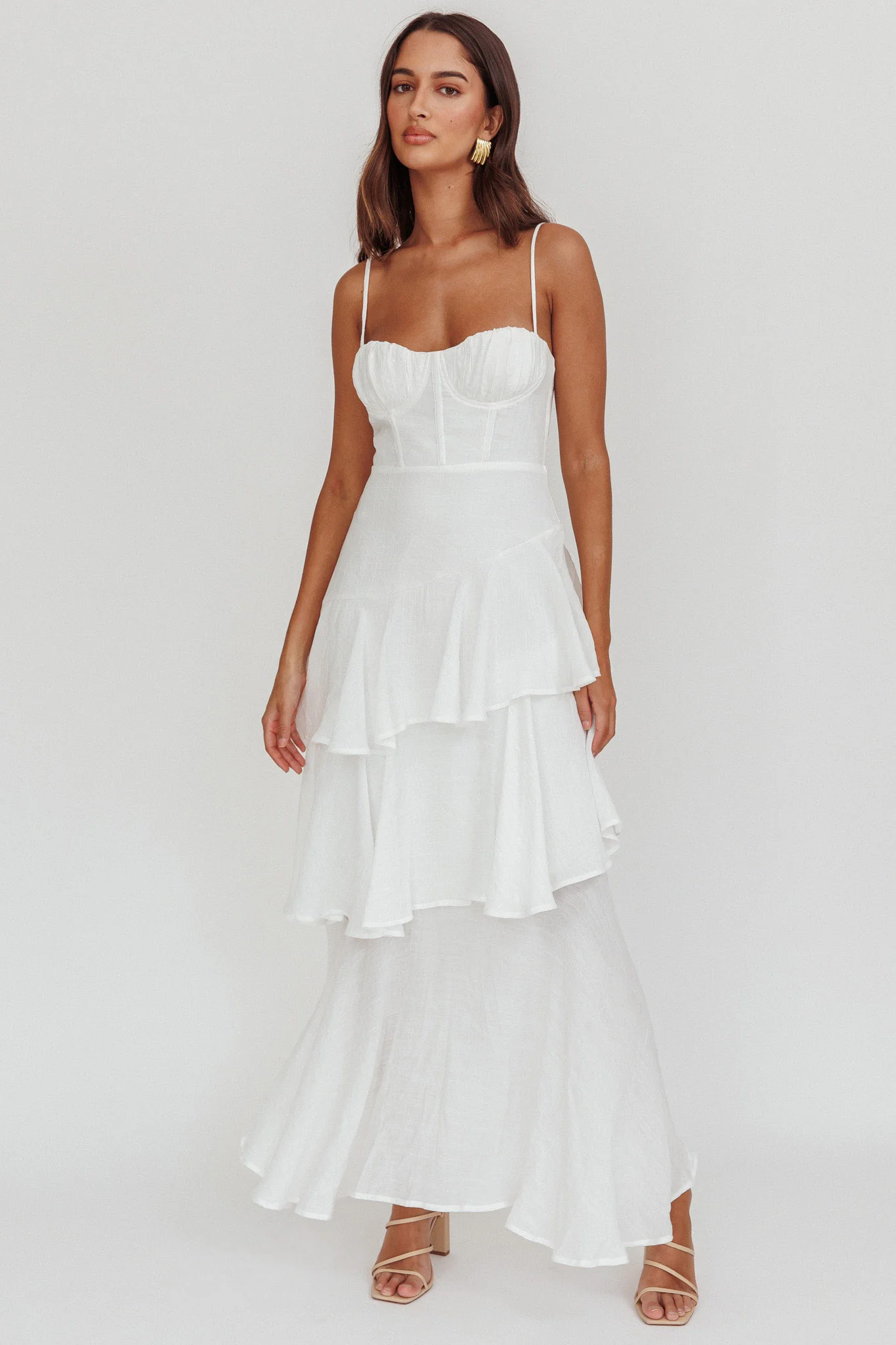 Madrid Tiered Ruffle Maxi Dress White - Image 4