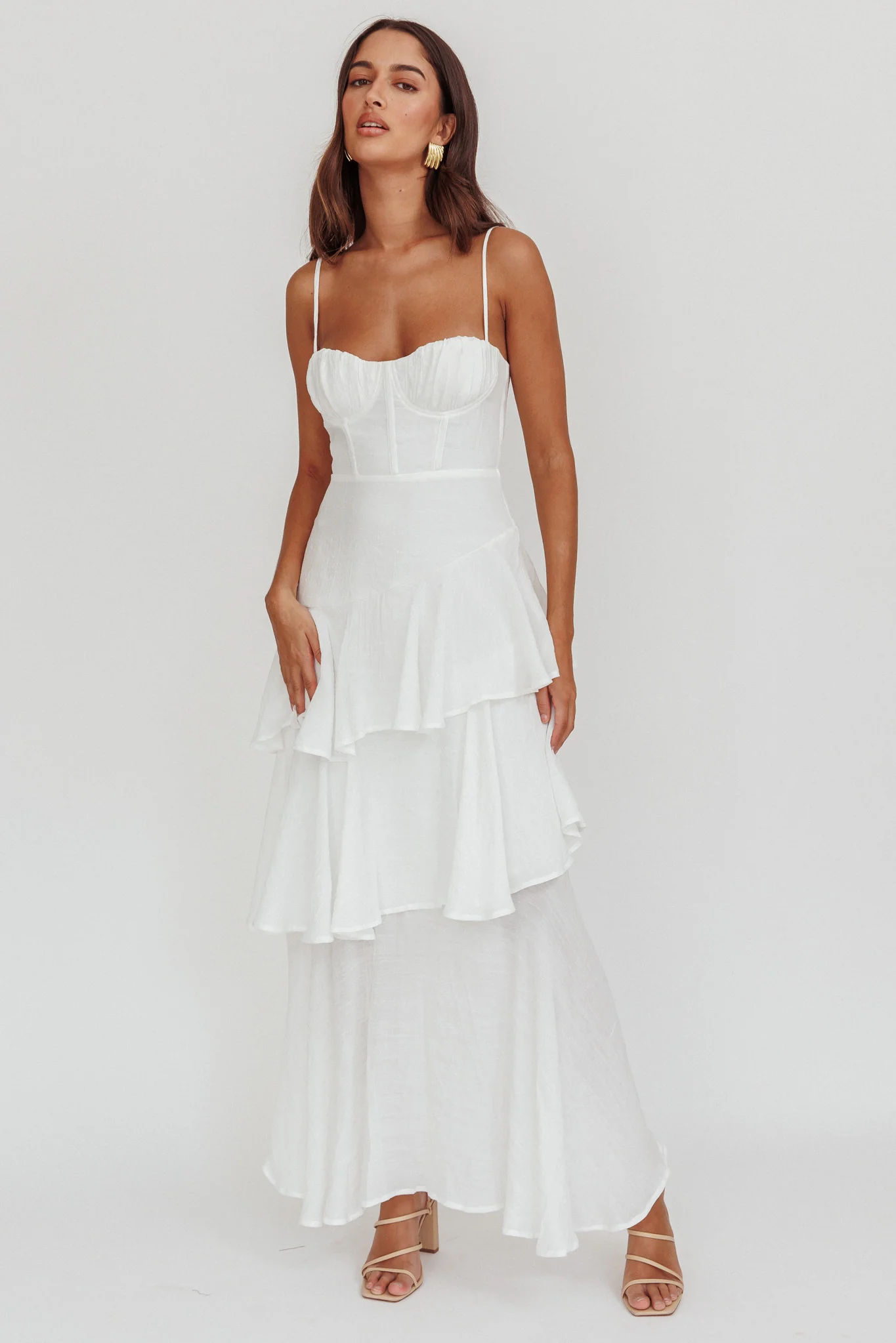 Madrid Tiered Ruffle Maxi Dress White - Image 6
