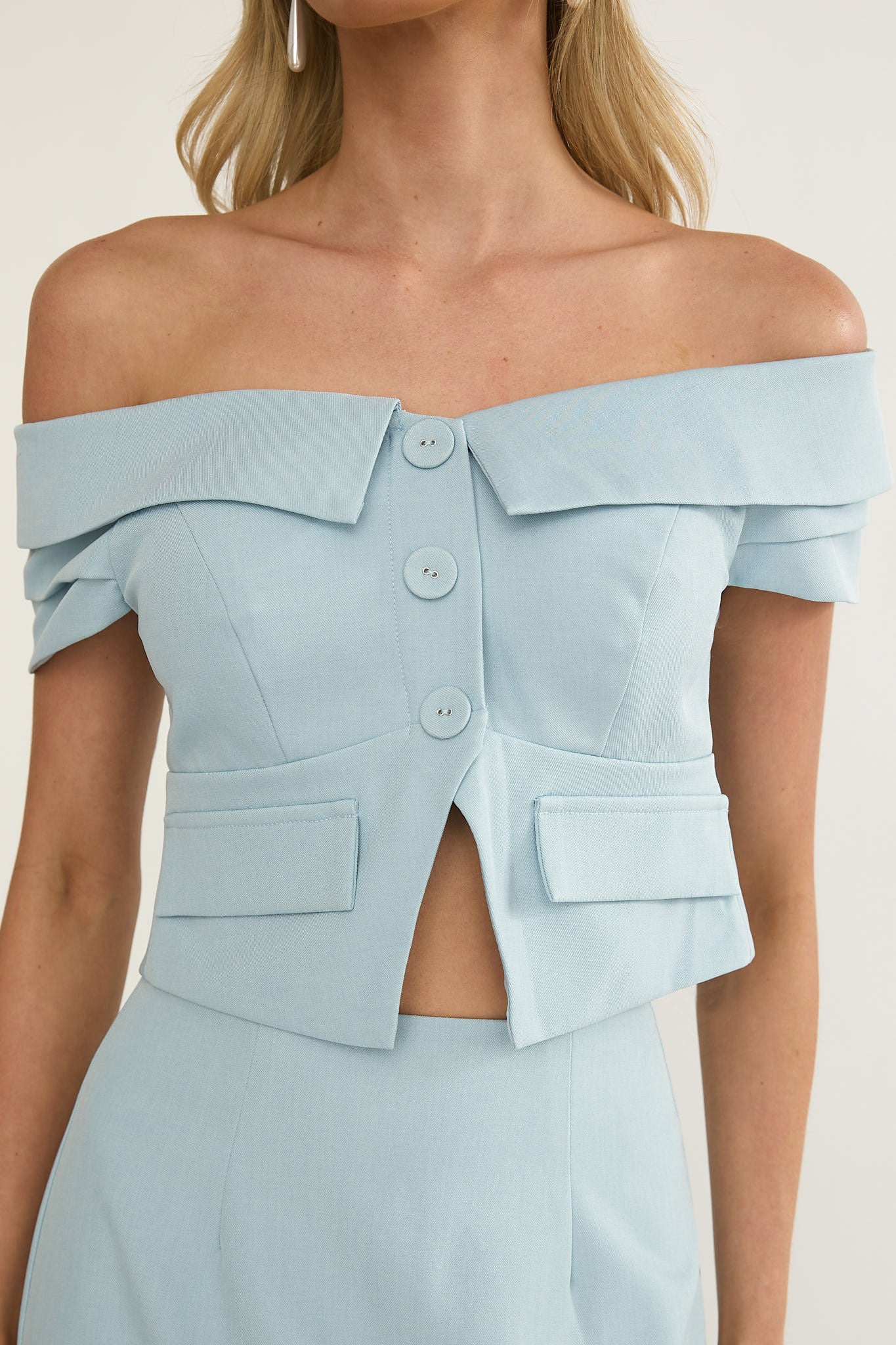 Maelie Foldover Off-Shoulder Top Blue - Image 3