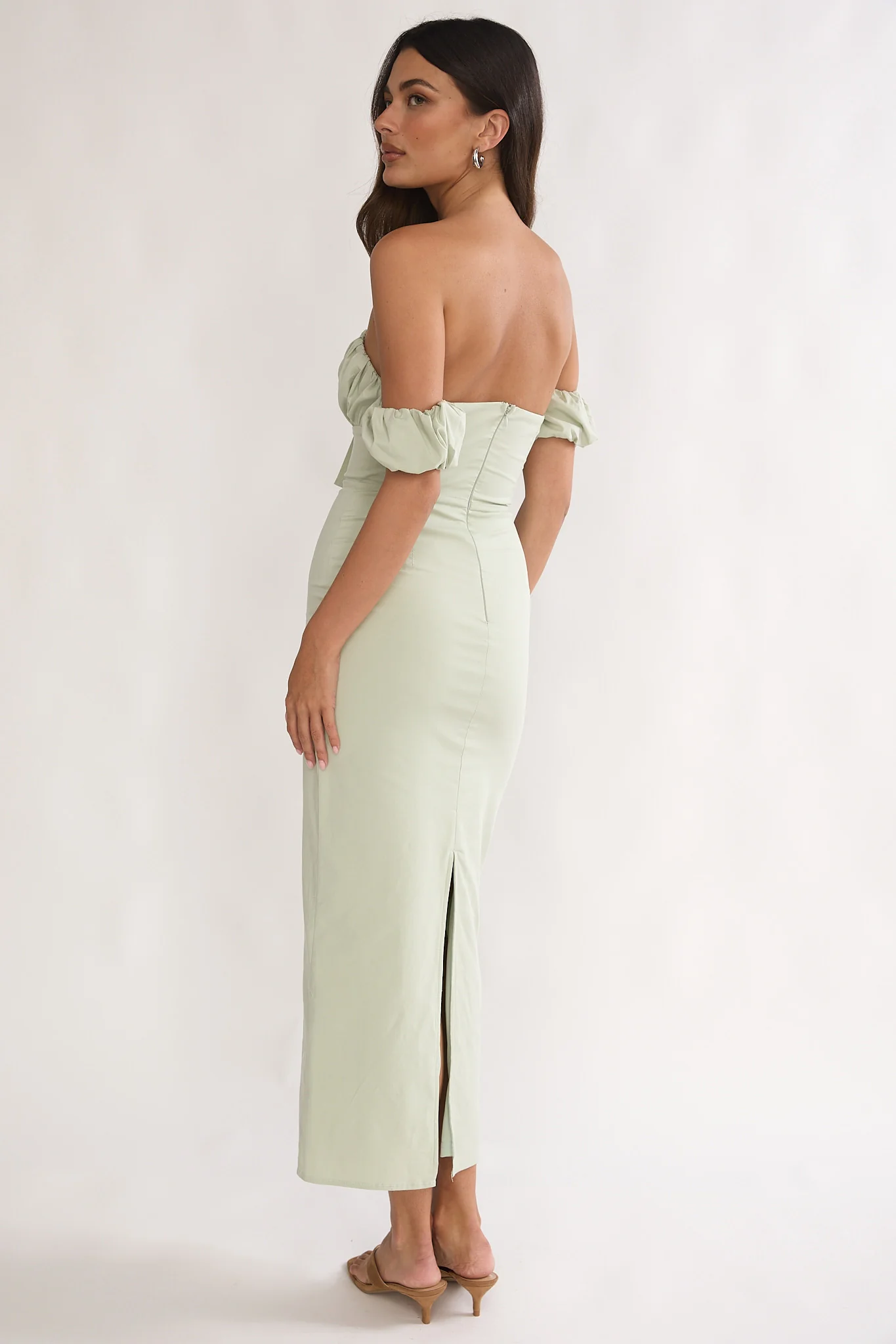Maelis Off-Shoulder Puff Sleeve Maxi Dress Sage - Image 3