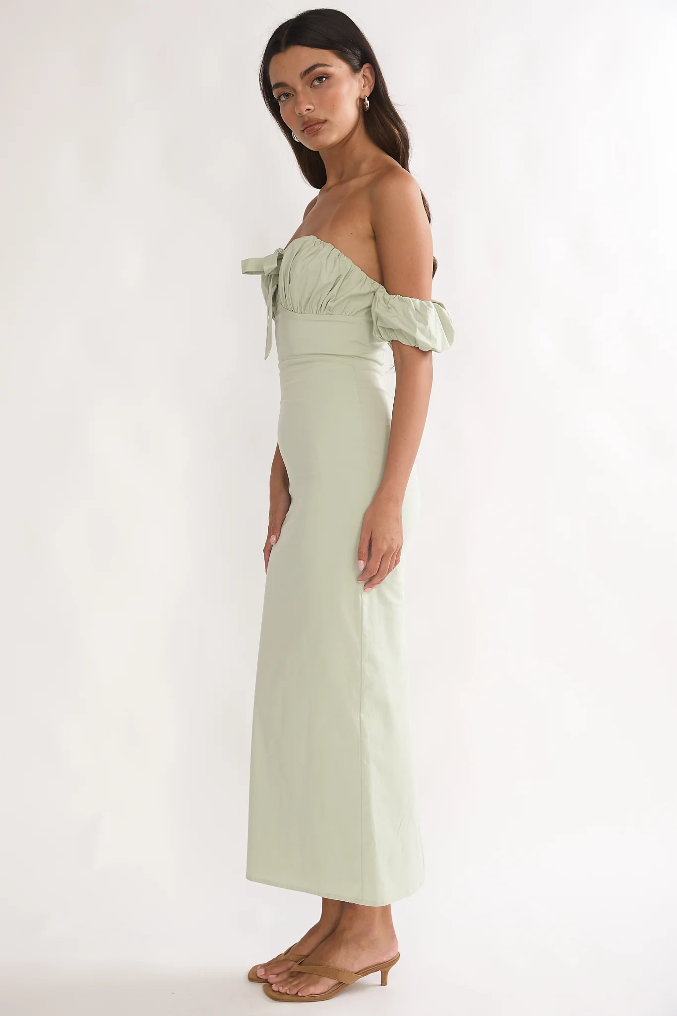 Maelis Off-Shoulder Puff Sleeve Maxi Dress Sage - Image 6