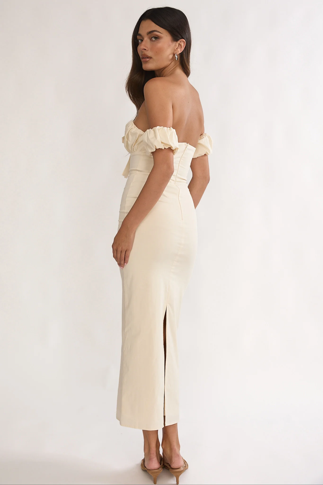 Maelis Off-Shoulder Puff Sleeve Maxi Dress Vanilla - Image 2