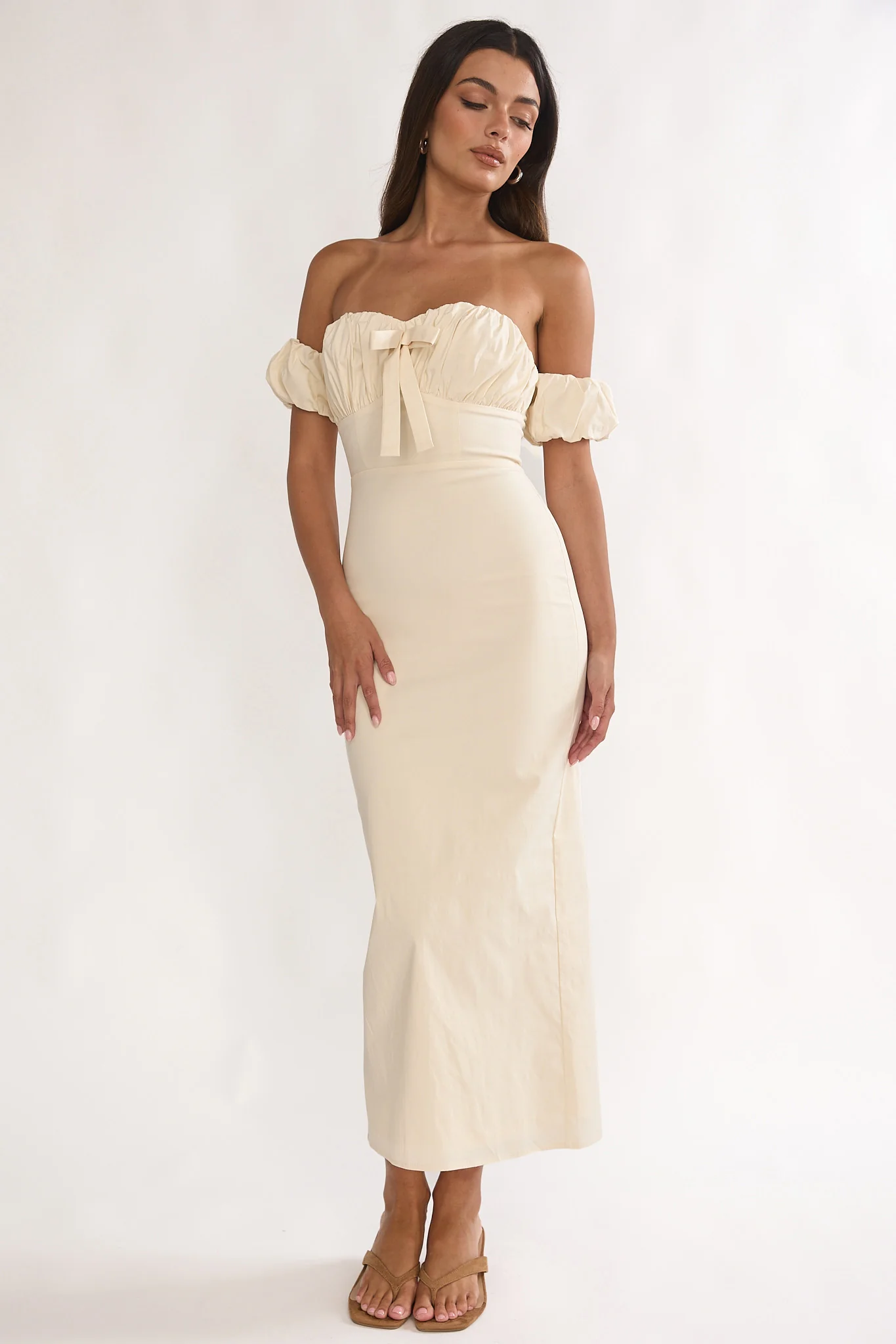 Maelis Off-Shoulder Puff Sleeve Maxi Dress Vanilla - Image 4