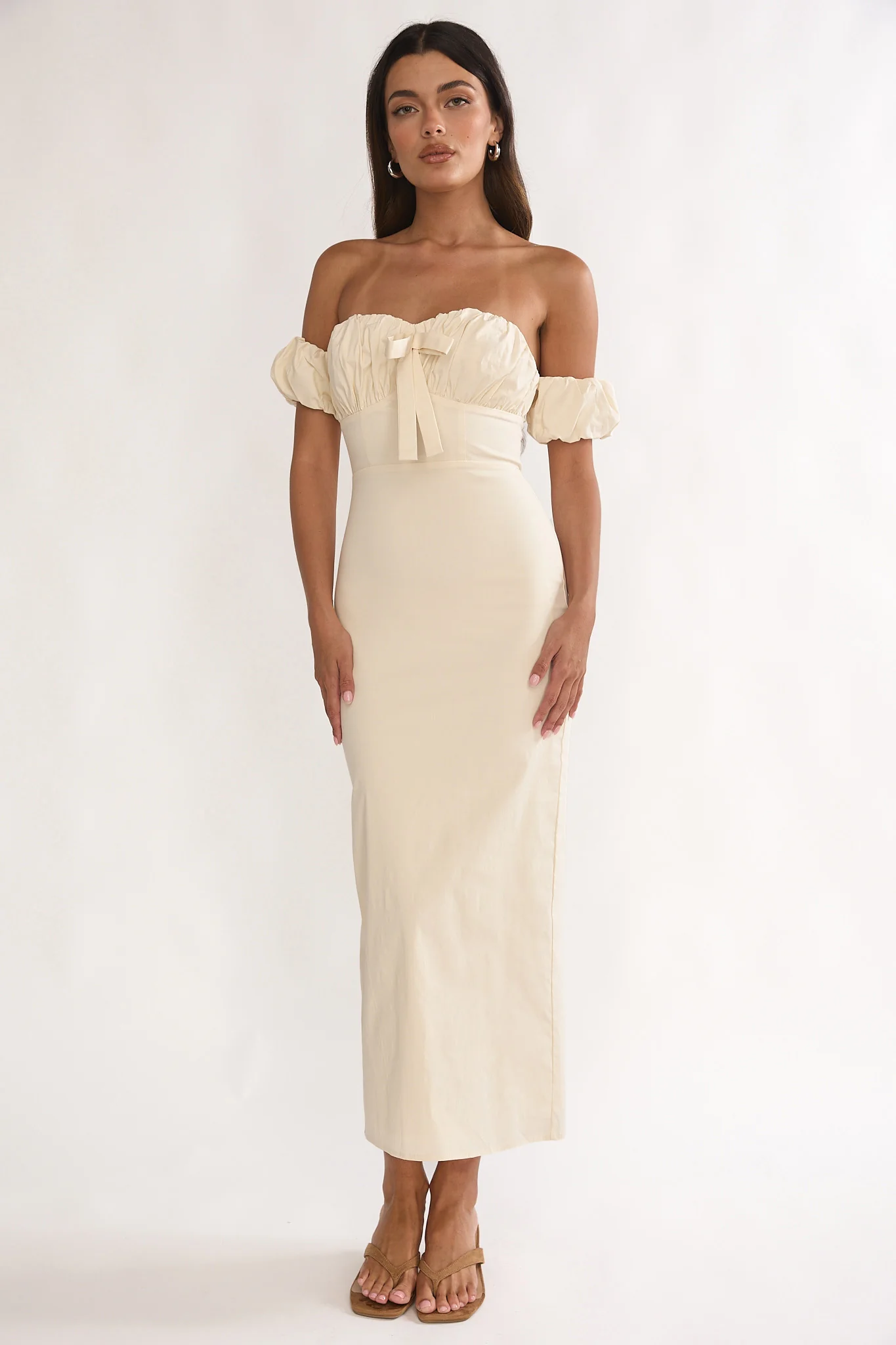 Maelis Off-Shoulder Puff Sleeve Maxi Dress Vanilla - Image 5