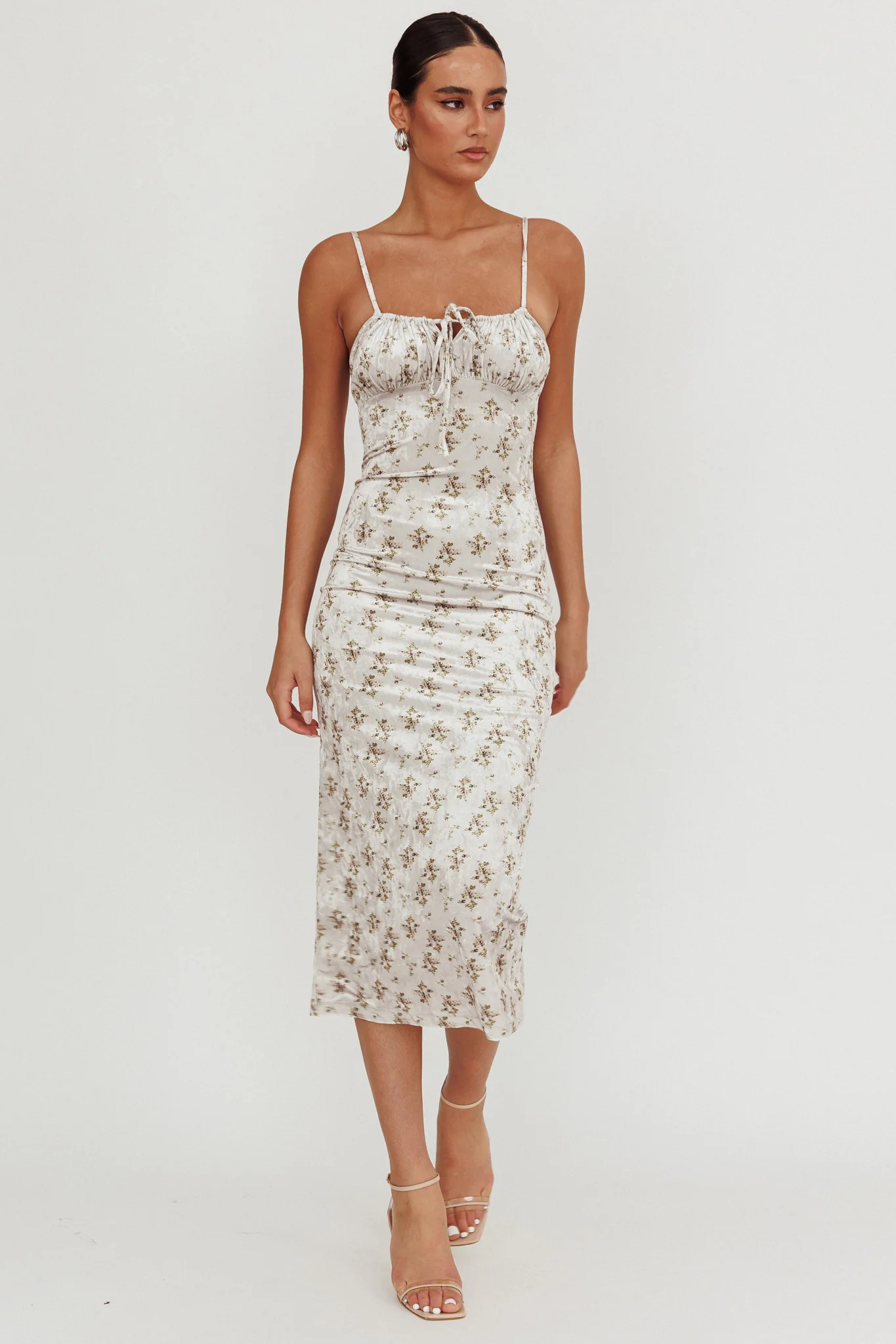 Magic Wand Velvet Midi Dress Olive Floral - Image 3