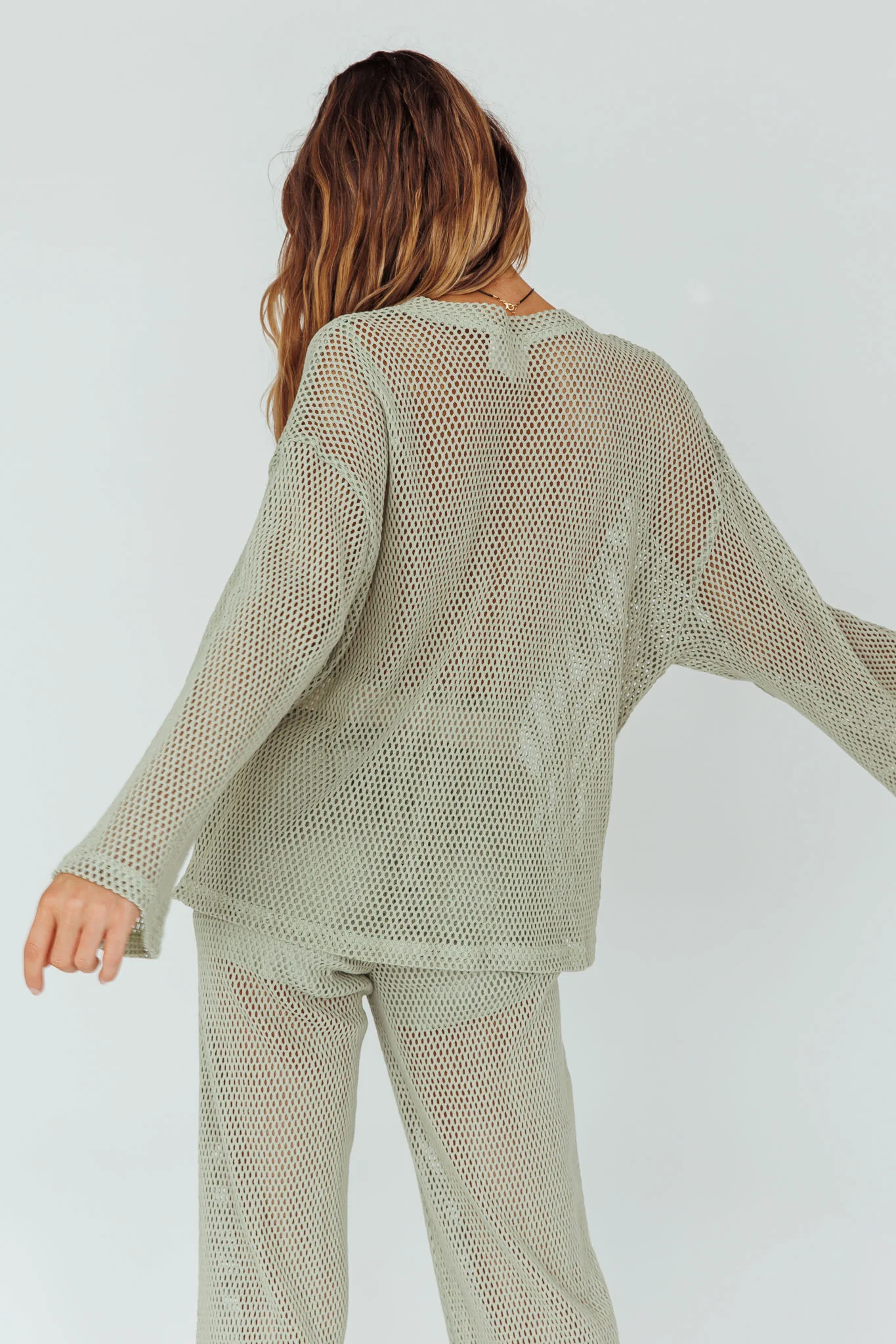Mahina Long Sleeve Net Top Sage - Image 2