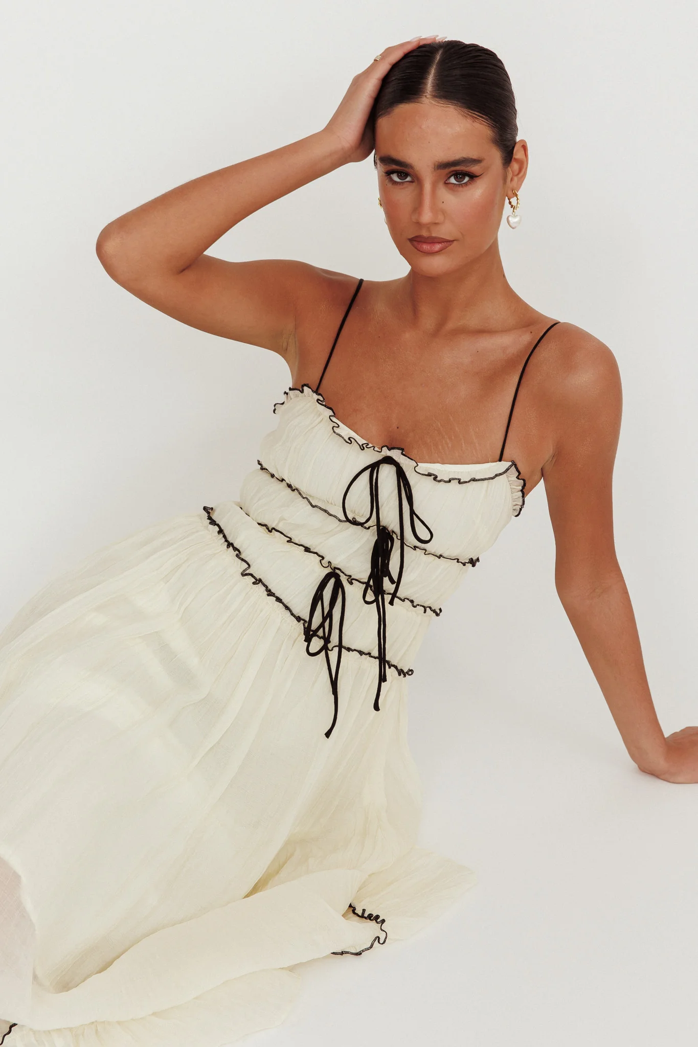 Maidens Tie Accent Maxi Dress Cream - Image 3