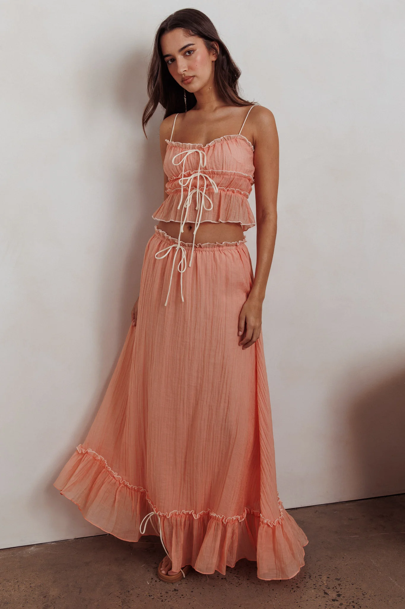Maidens Tie Detail Overlock Maxi Skirt Apricot - Image 2