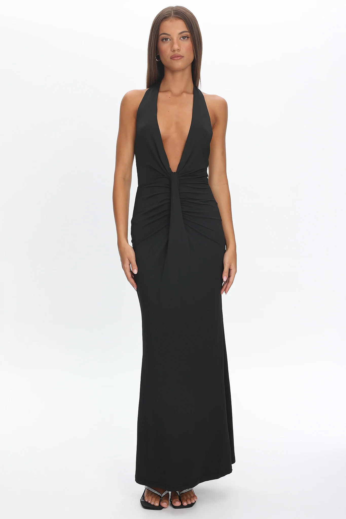 Make Believe Plunging Halterneck Maxi Dress Black - Image 4