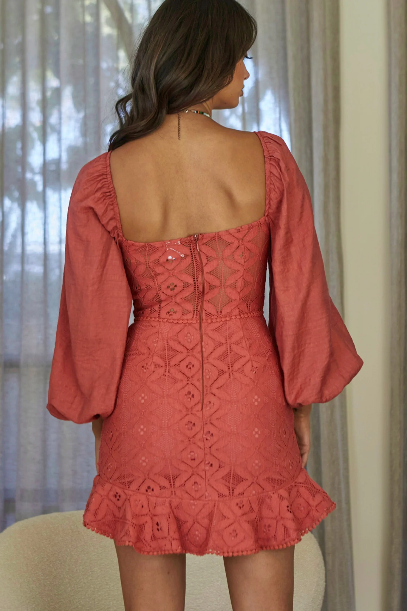 Make Memories Balloon Sleeve Molded Bust Lace Dress Rose - Image 3