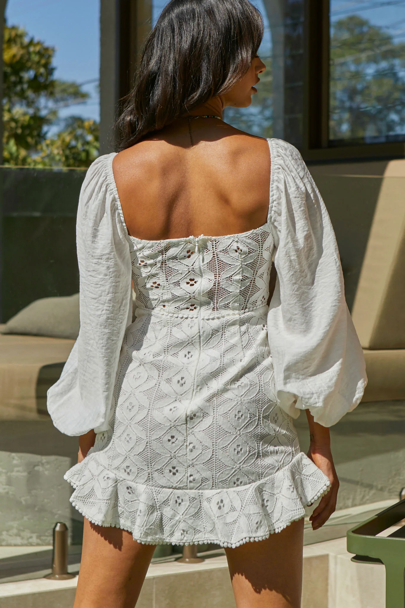 Make Memories Balloon Sleeve Molded Bust Lace Dress White - Image 2