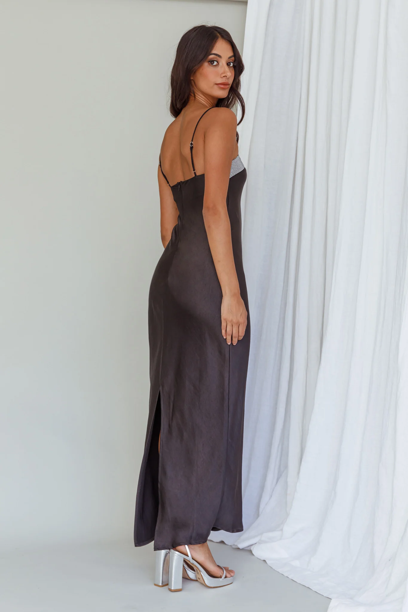 Making Headlines Diamante Neckline Maxi Dress Black - Image 2