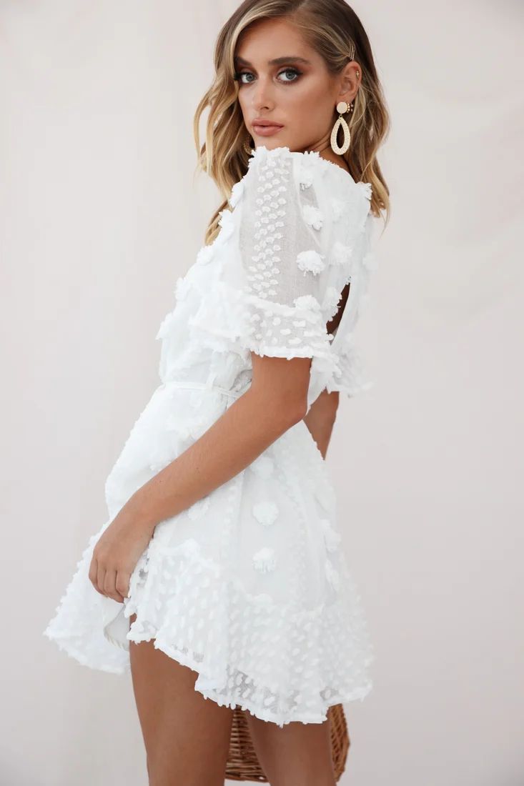 Maleny Embellished Fluted Hem Dress White - Image 3