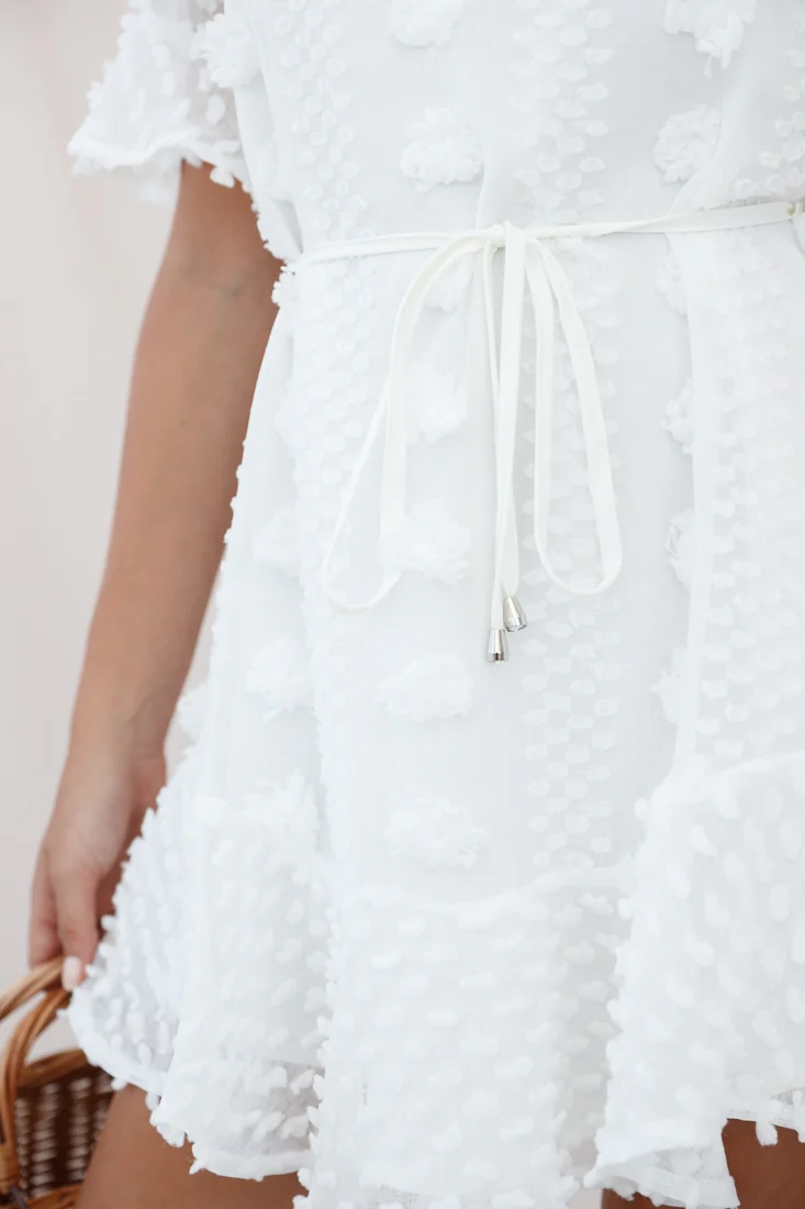 Maleny Embellished Fluted Hem Dress White - Image 4