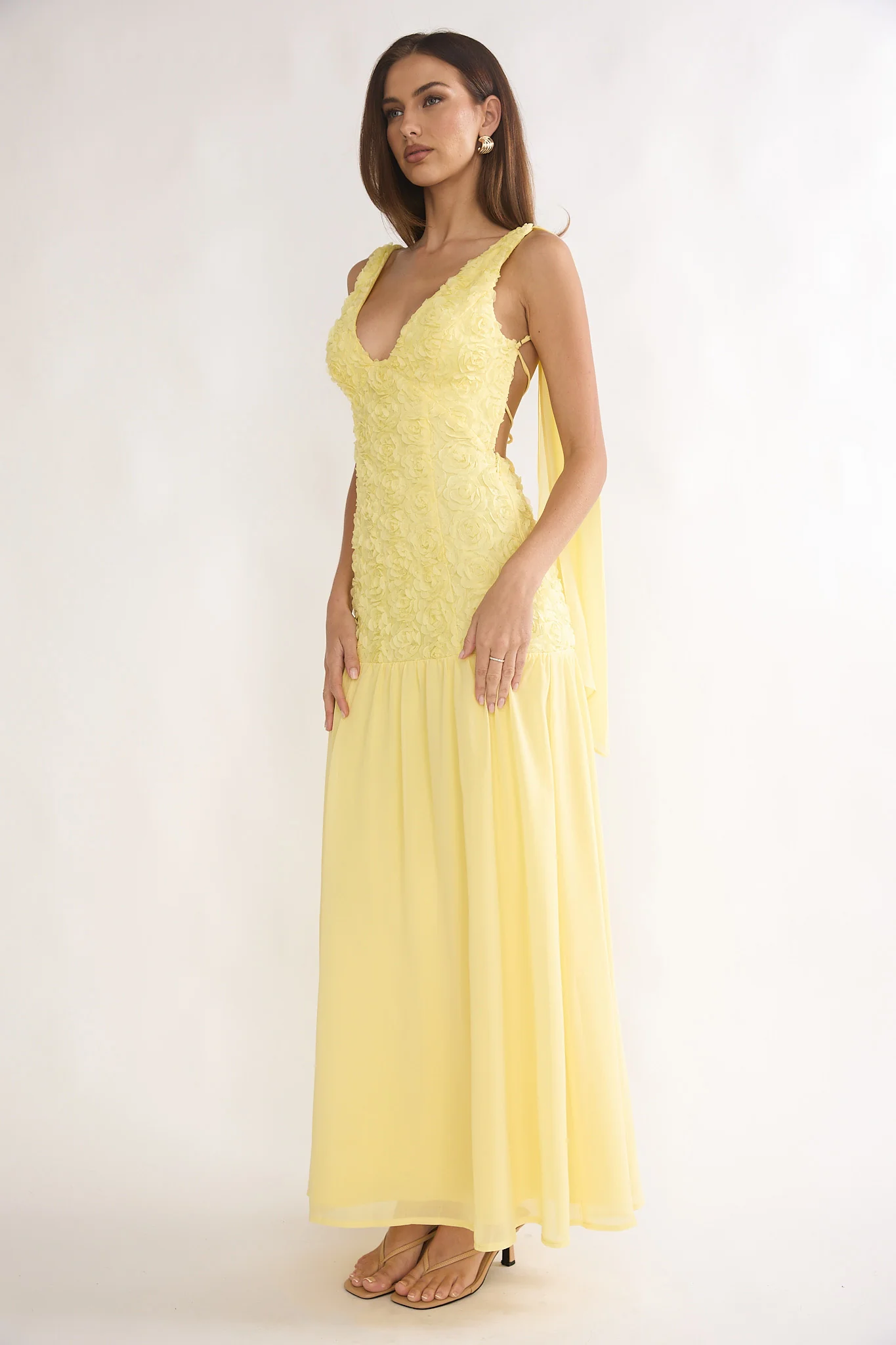 Marcellia Tied Back Maxi Dress Embellished Yellow - Image 6