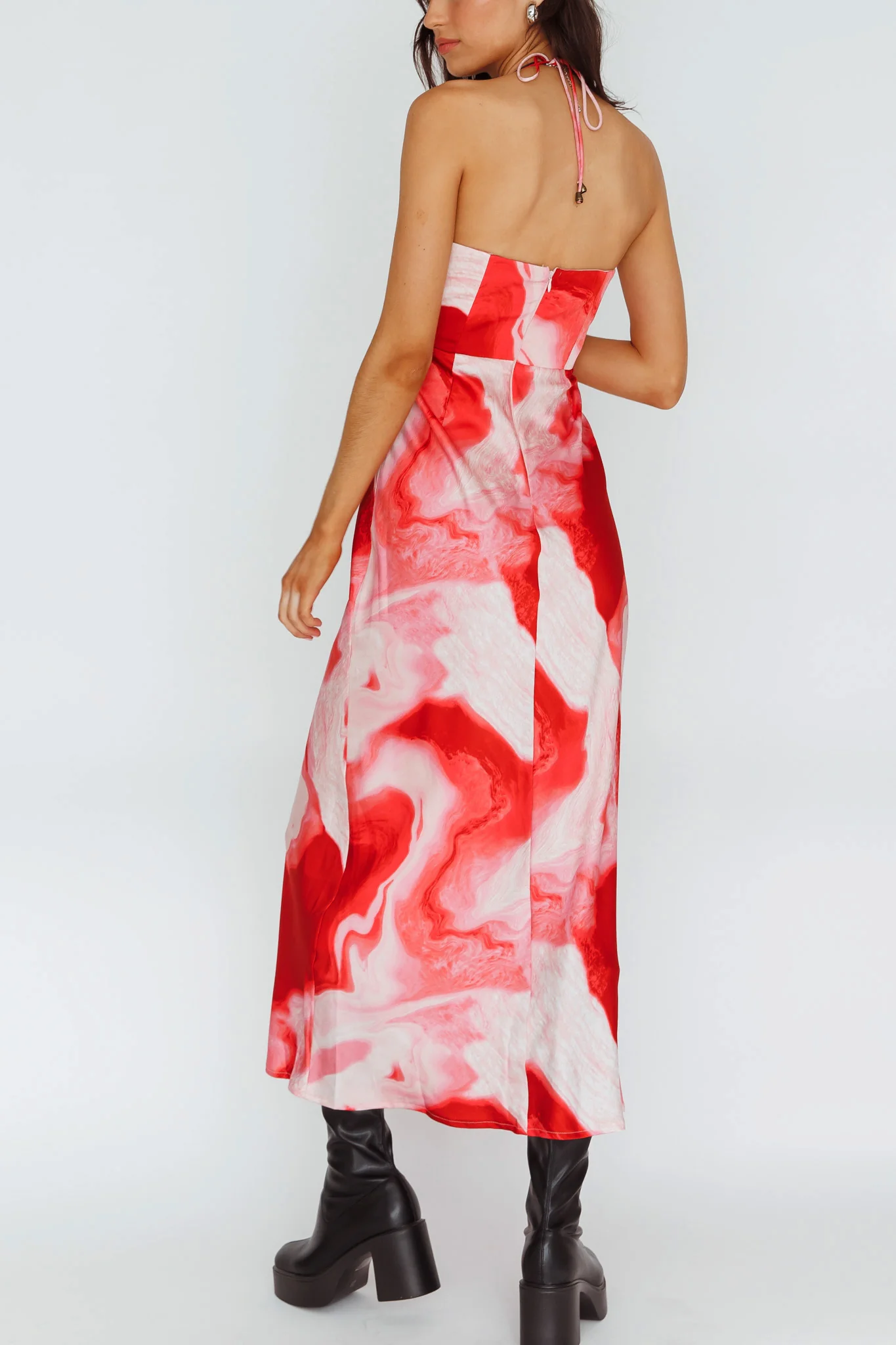 Marcello Cowl Halterneck Midi Dress Marble Red - Image 2