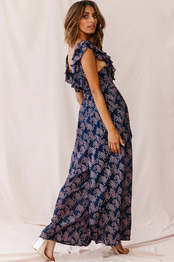 Marcia Ruffle Strap Wide Leg Jumpsuit Floral Print Navy/Pink - Image 3