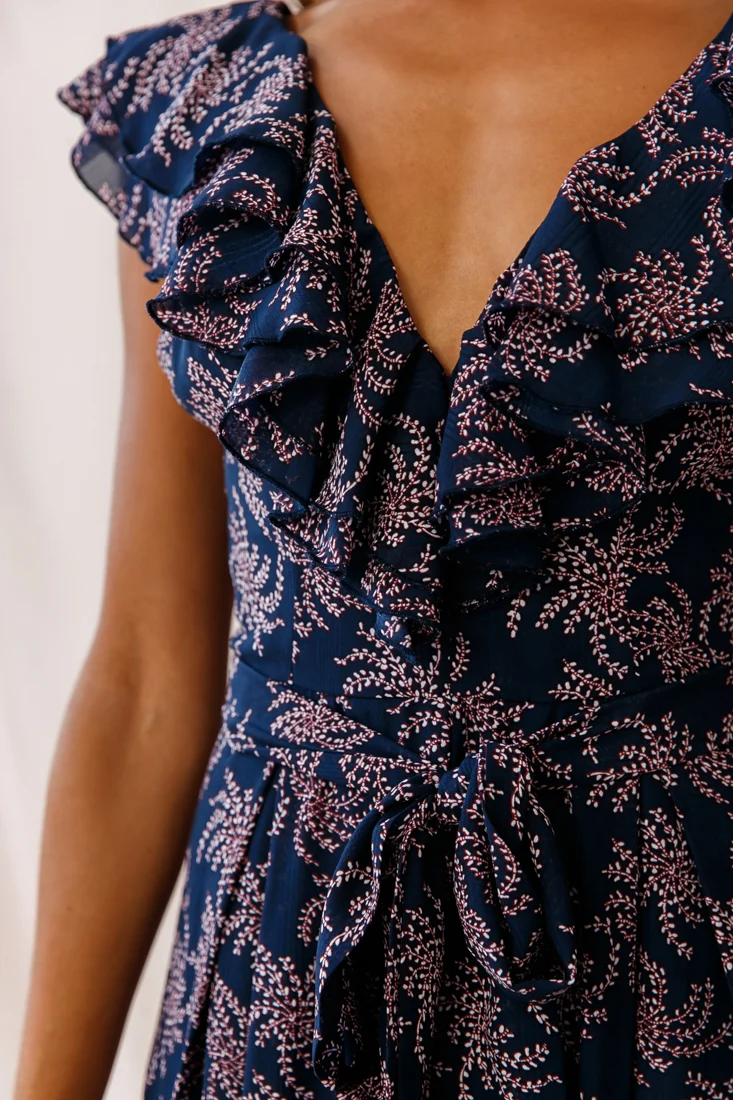 Marcia Ruffle Strap Wide Leg Jumpsuit Floral Print Navy/Pink - Image 4
