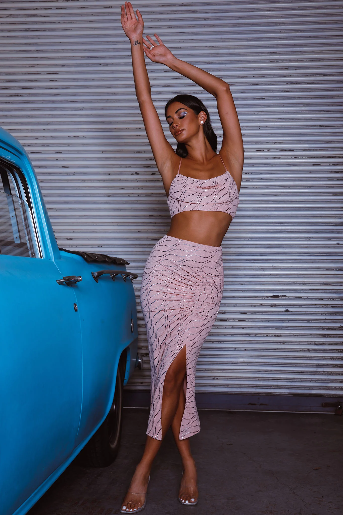 Maree Ruched Detail Midi Skirt Blush - Image 8