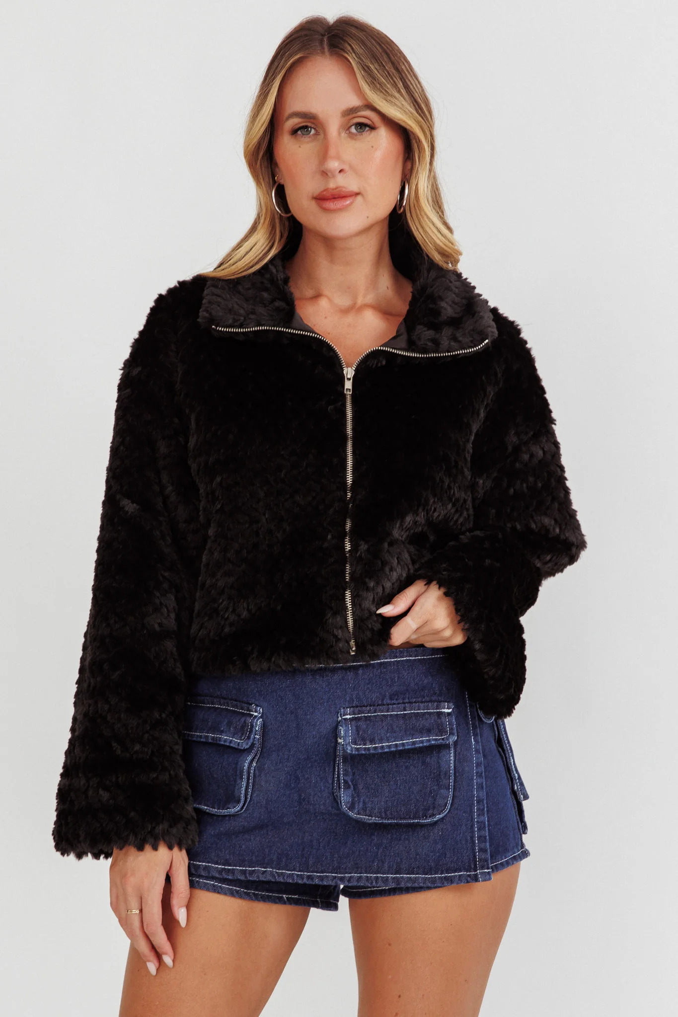 Margeaux Faux Fur Jacket Black - Image 5
