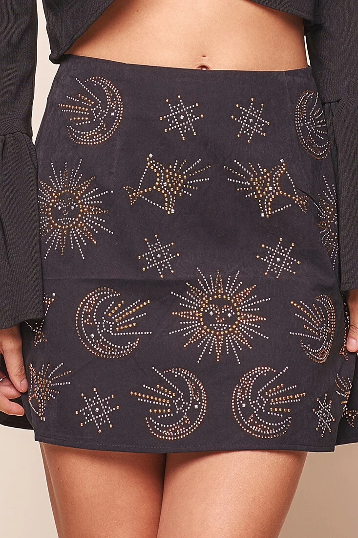 Mari Astrology Embellishment Mini Skirt Black - Image 5