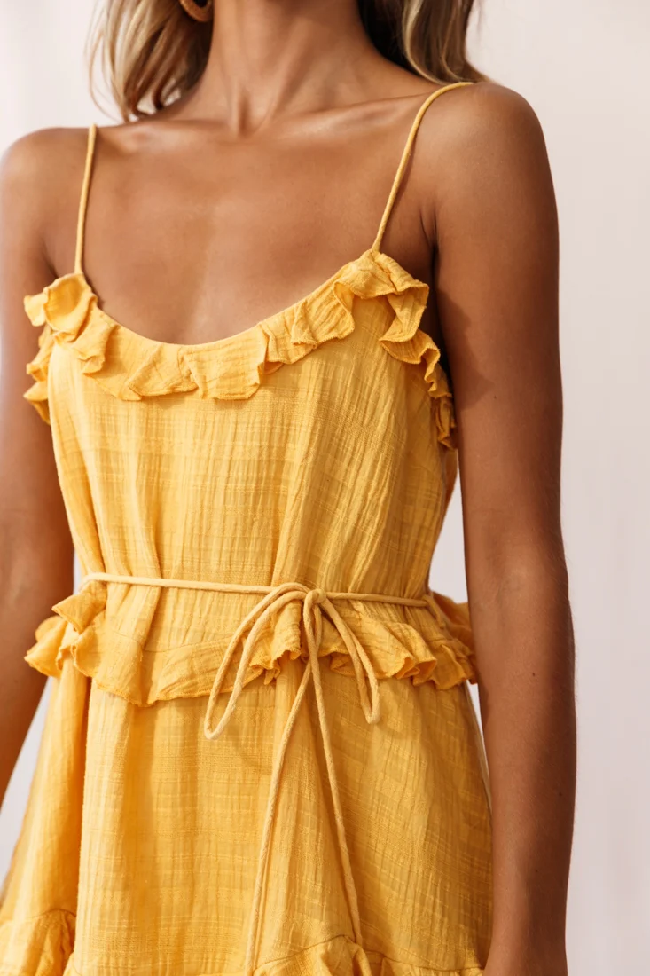 Maria Frill Trim Spaghetti Strap Dress Mustard - Image 4